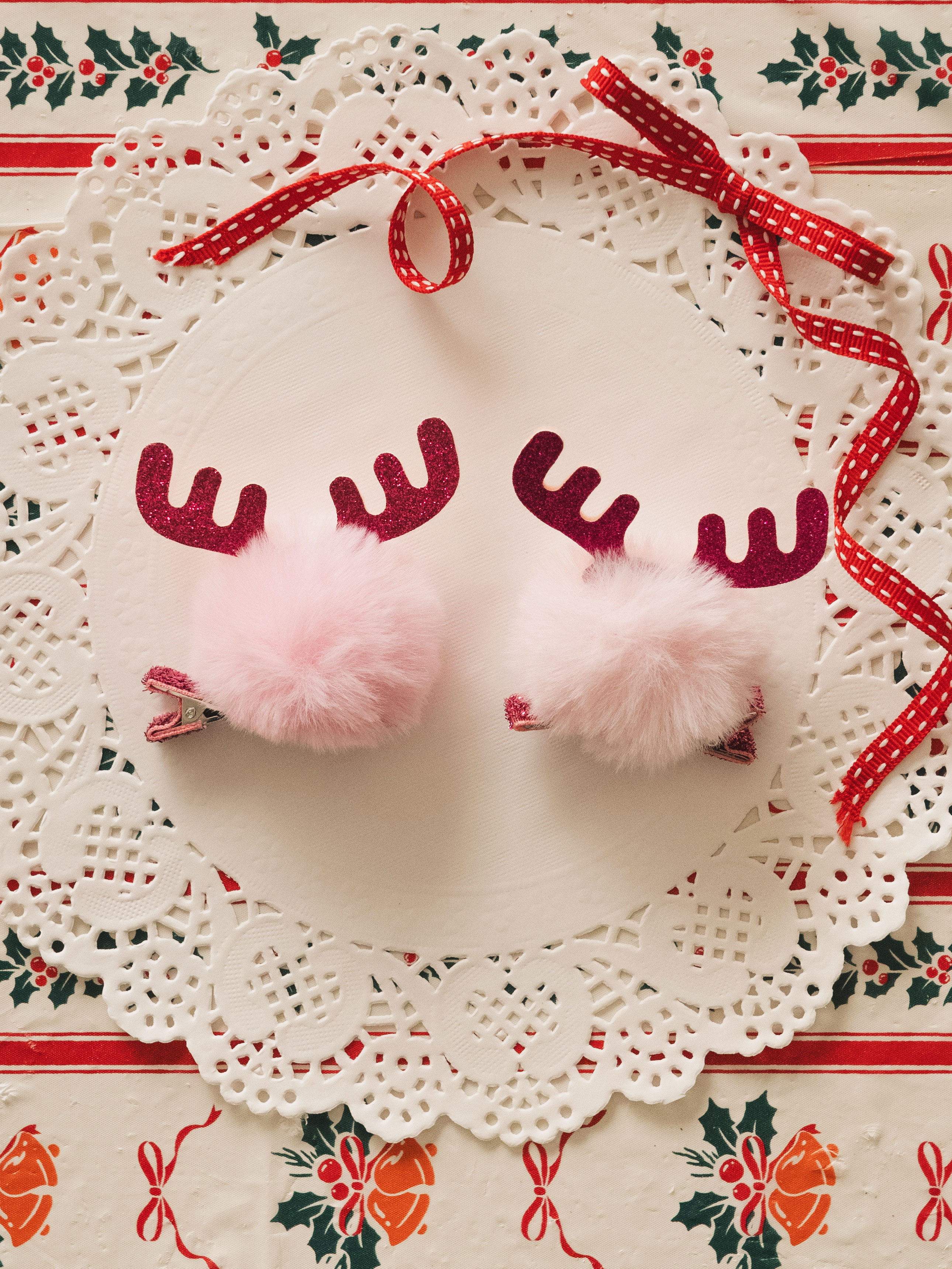 Christmas Rudolf Bobtail Hairpin (2-pack) Pink