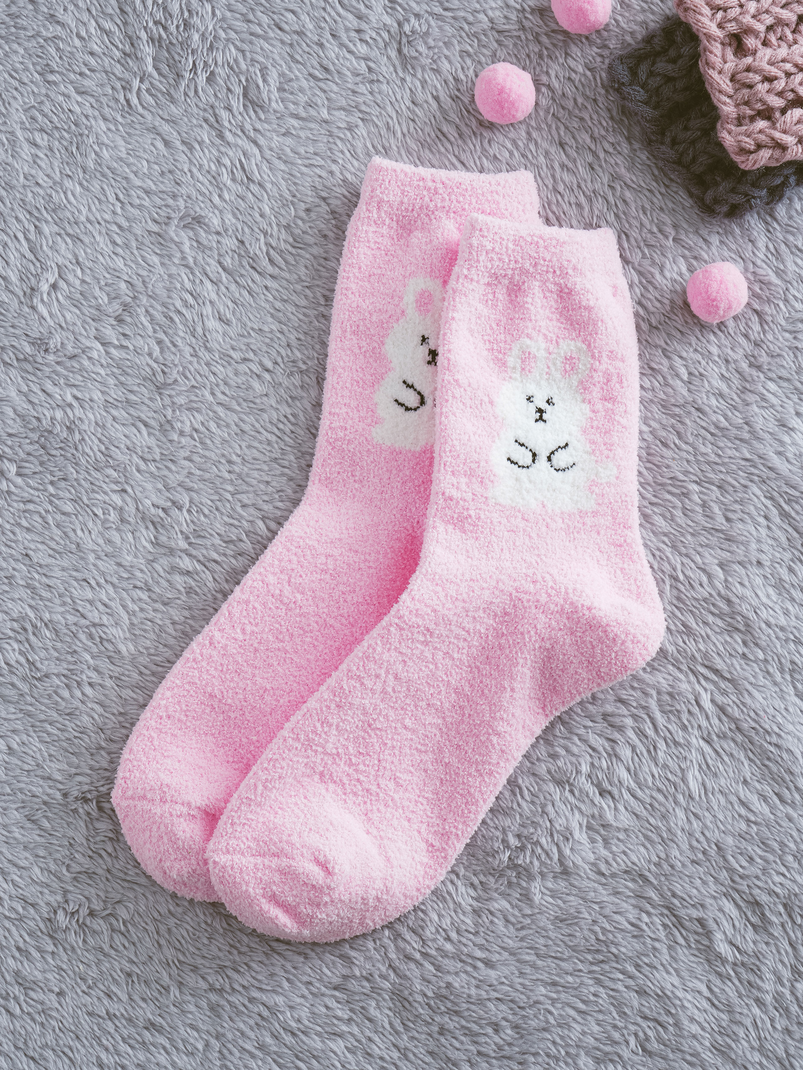 Пушистые носки Kikiya Socks Animal Friends (розовый)