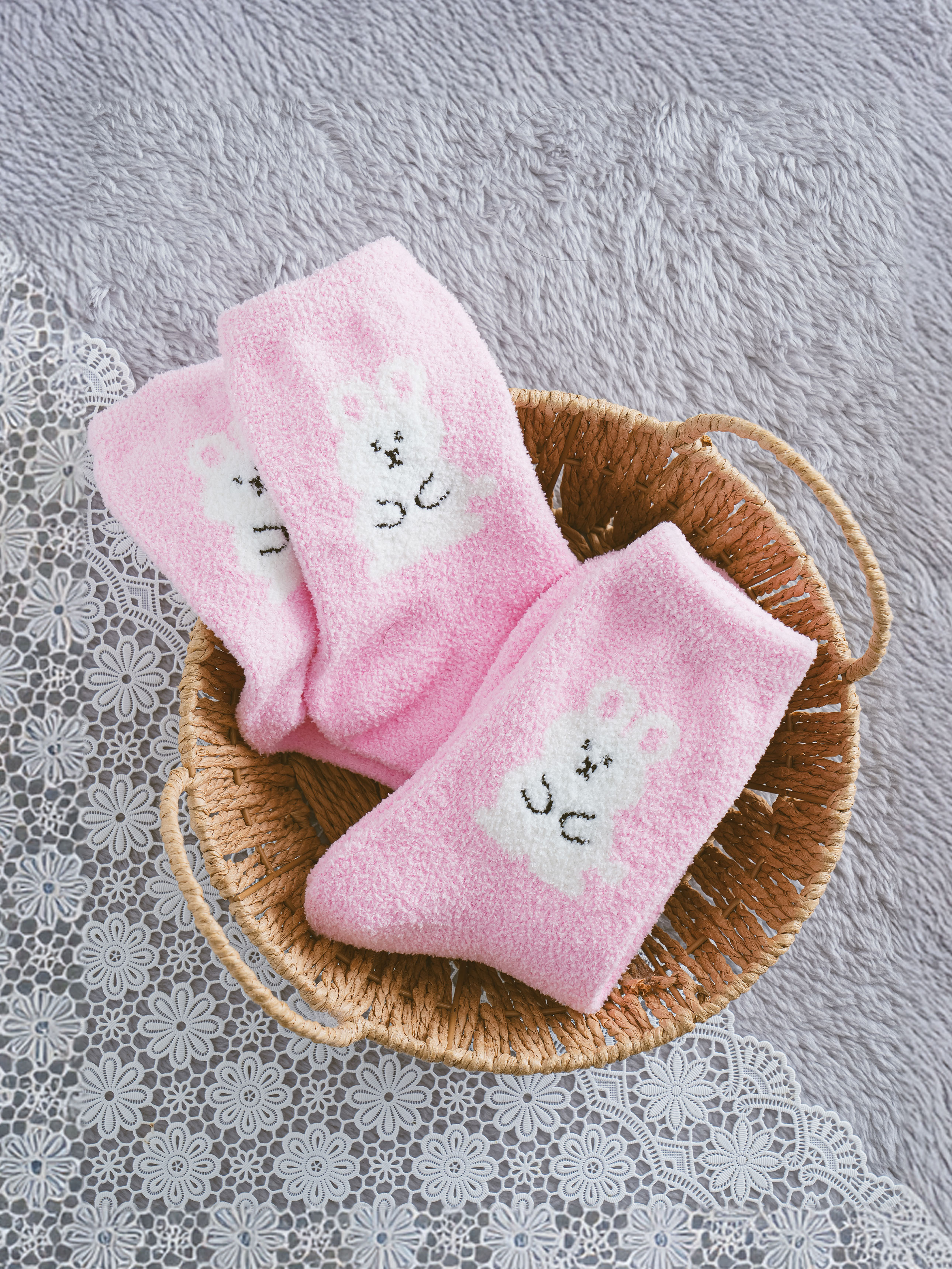 Пушистые носки Kikiya Socks Animal Friends (розовый)
