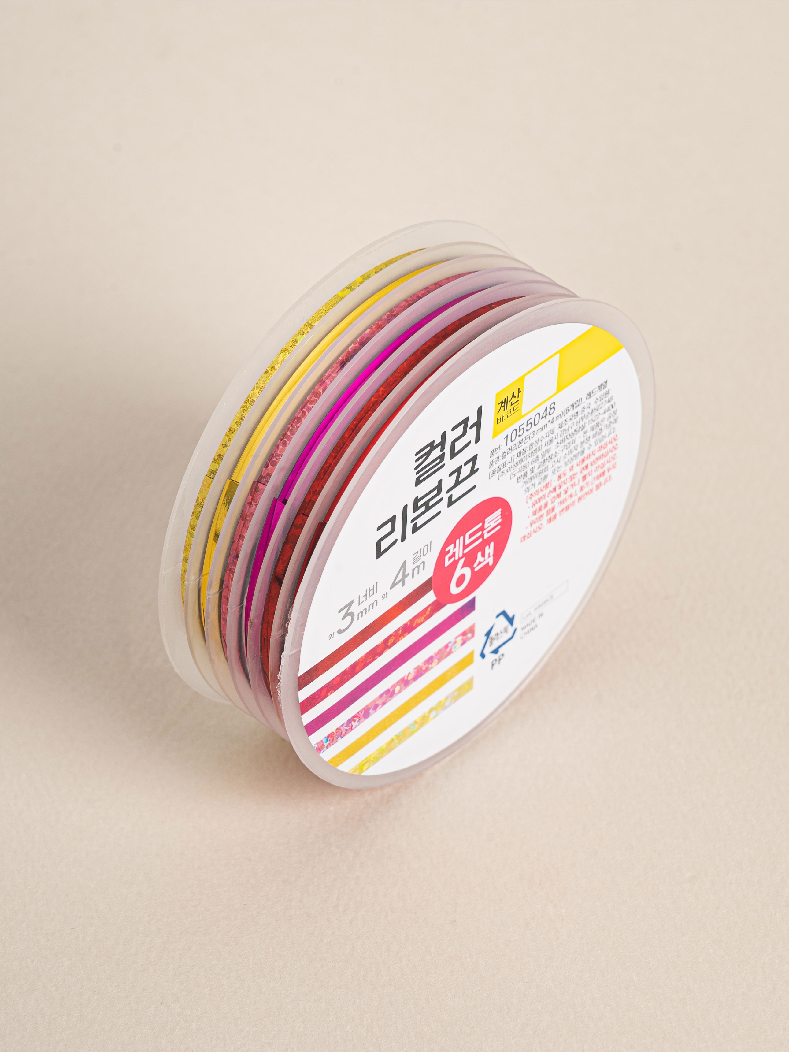 컬러 리본 끈 3 mm X 4 m 6개입 레드