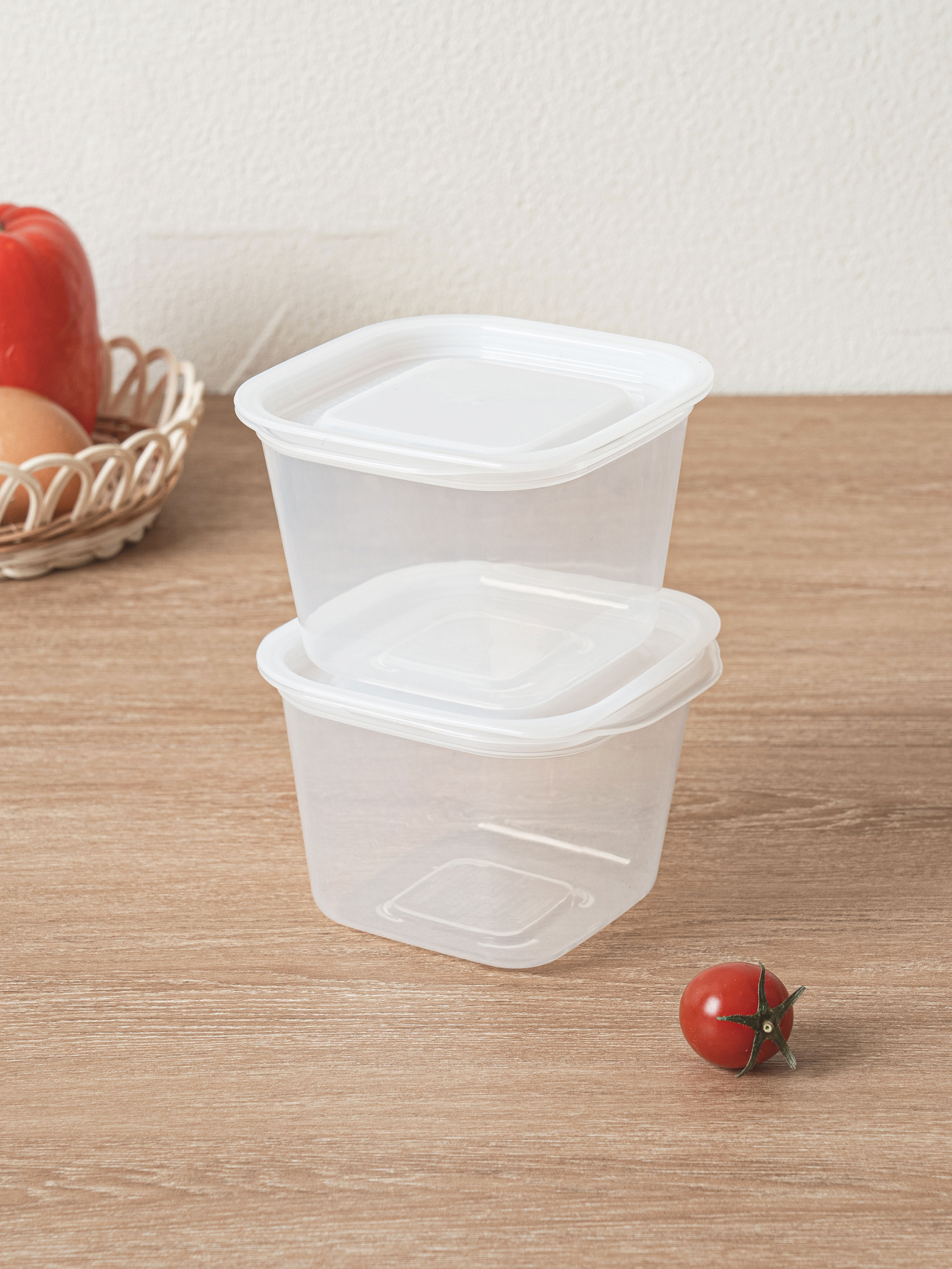일본제 간편 보존 용기 깊은 정사각 화이트 430 ml 2개입