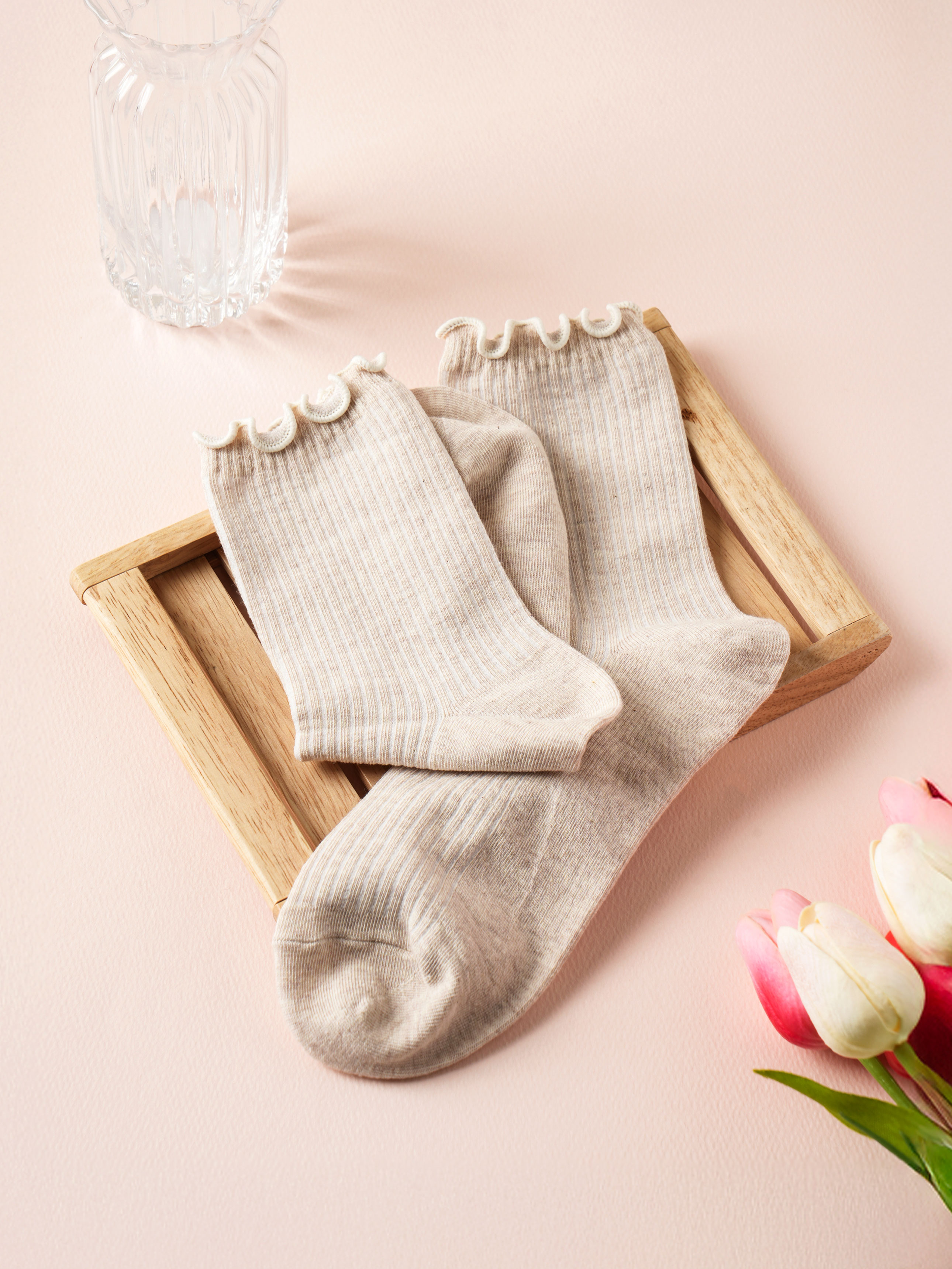 Женские носки в рубчик Kikiya Socks, бежевые