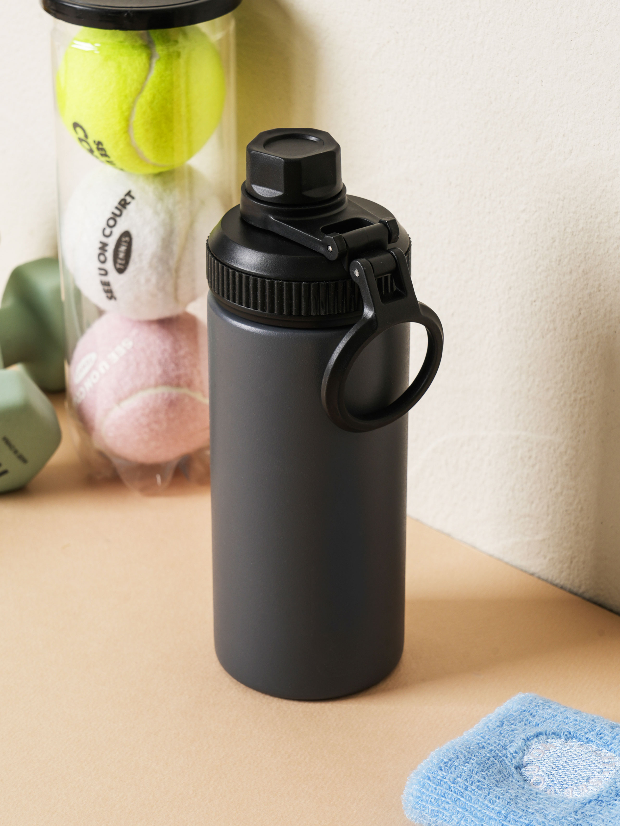 핸들형 아웃도어 보온병 450 ml 차콜