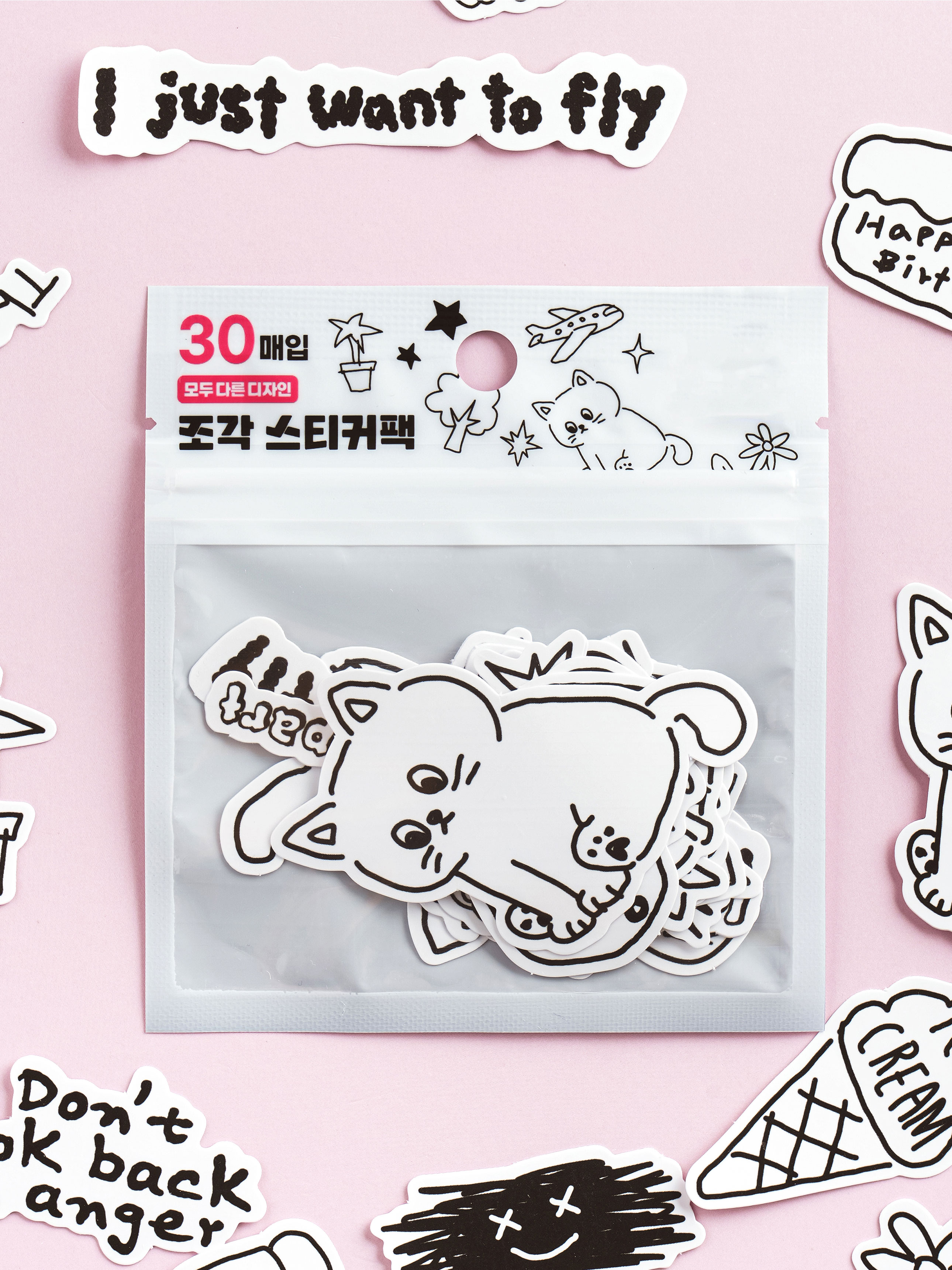 흑백 조각 스티커 30매입