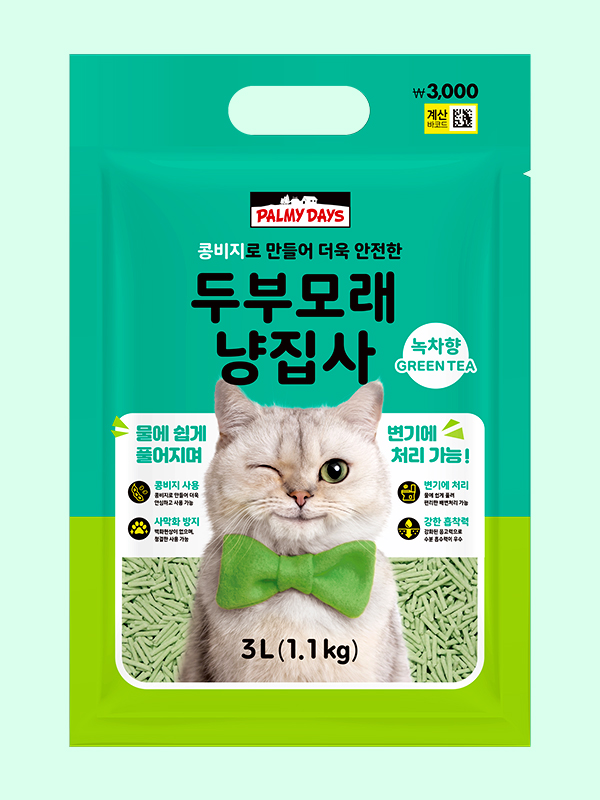[펫] 고양이 두부 모래 1.1 kg 녹차 향