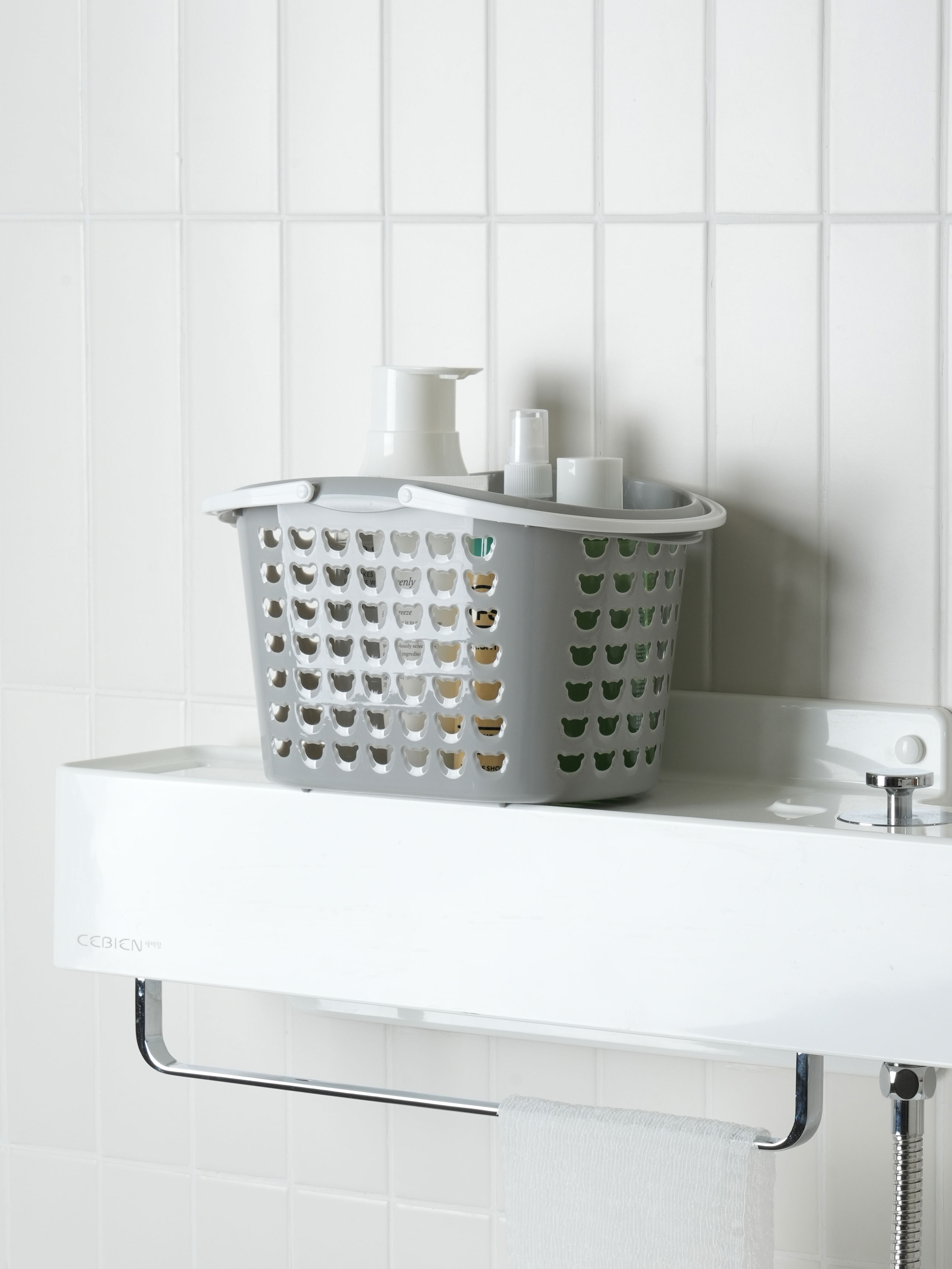 곰 모양 메쉬 욕실 바구니 그레이