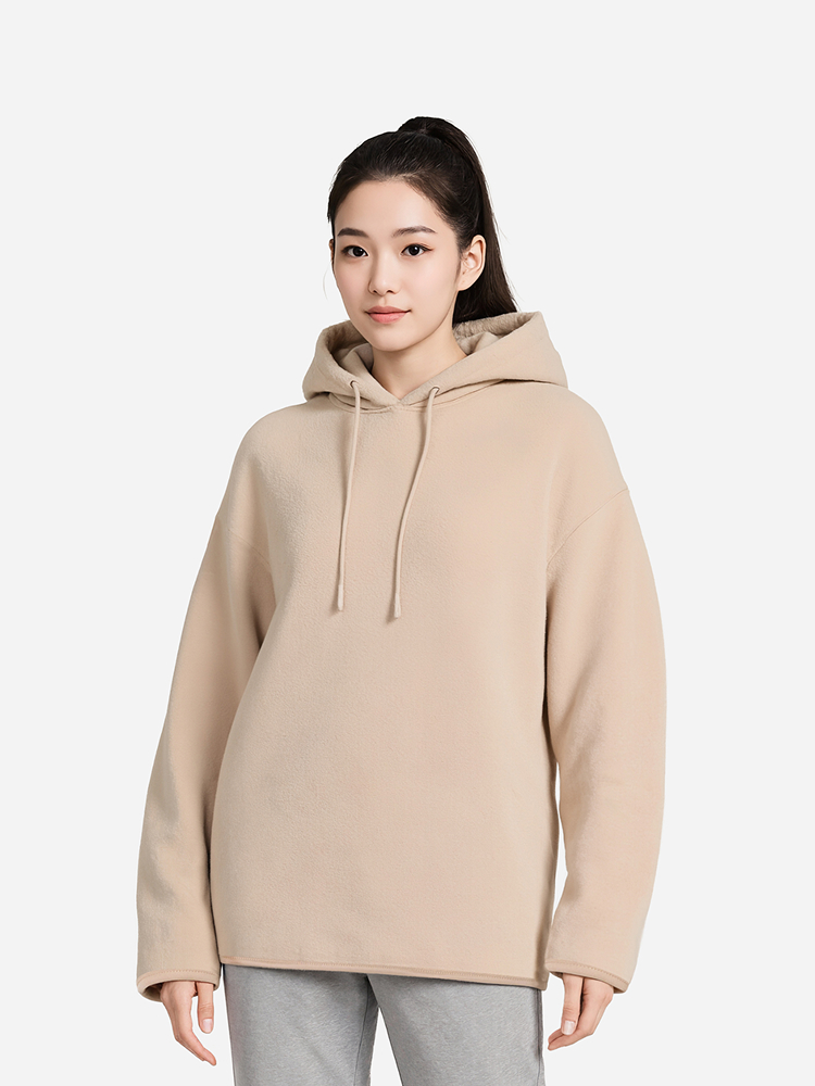플리스 후드 티 L 베이지
