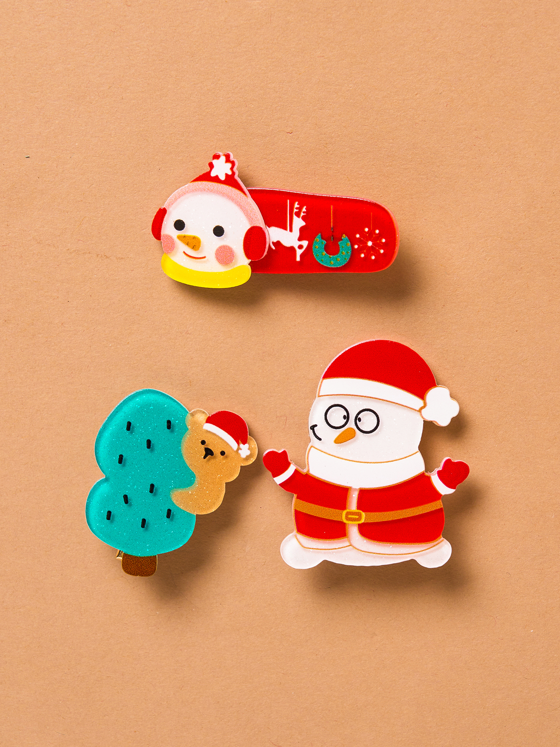 Акриловые заколки Christmas at Home Снеговик Санта 3 шт.