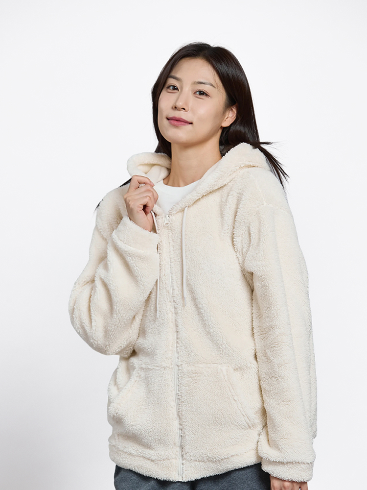 플러피 긴팔 플리스 후드 집업 M 아이보리