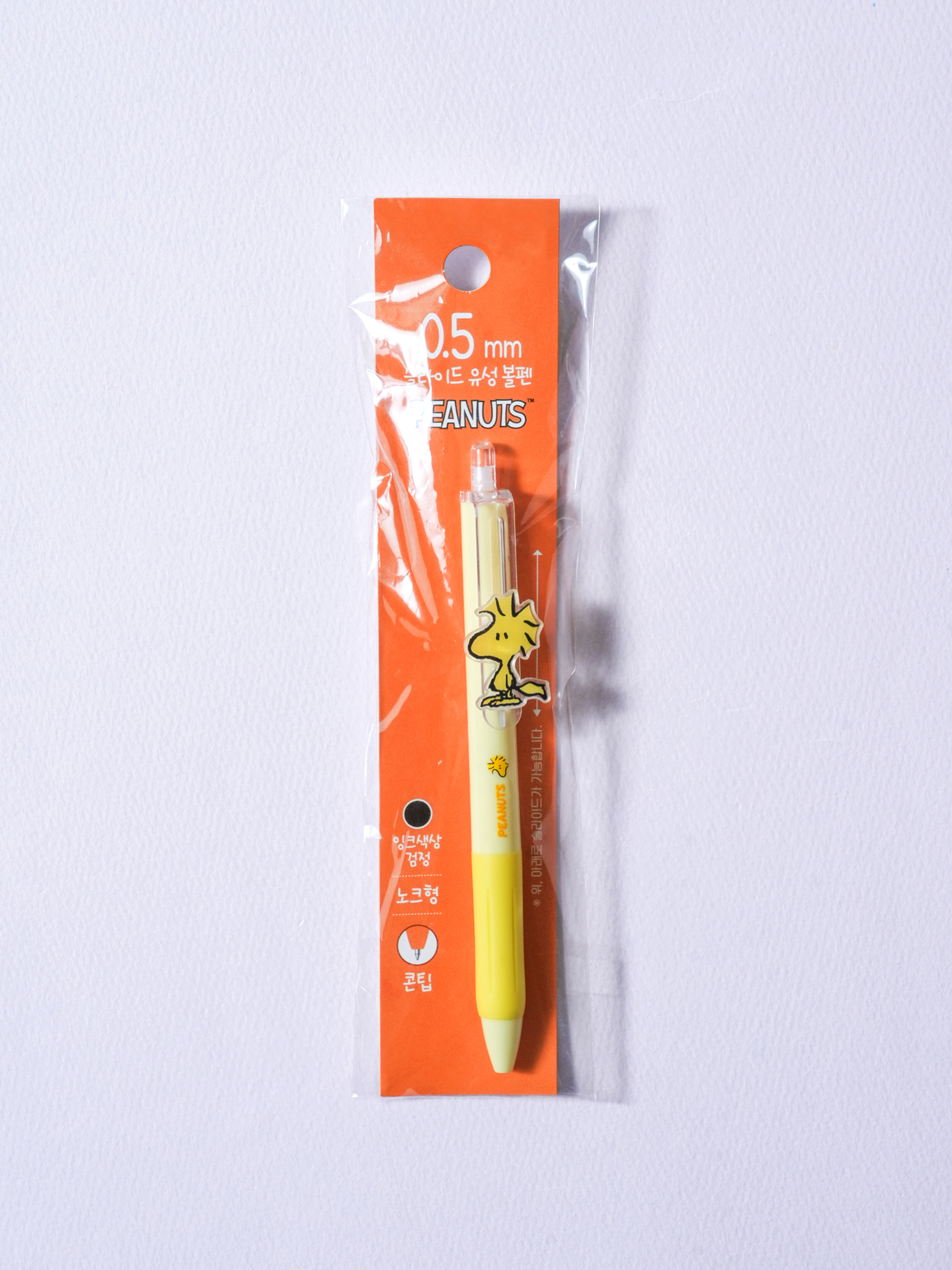 피너츠 슬라이드 볼펜 0.5 mm 블랙 우드스탁