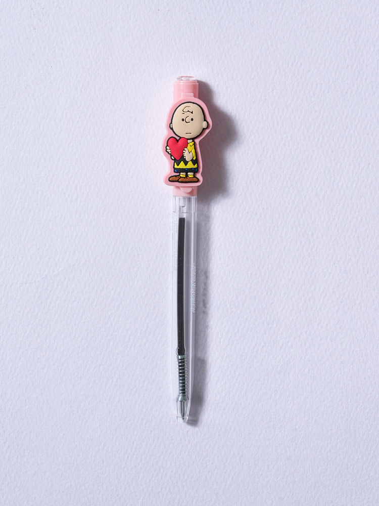 피너츠 하트 찰리 브라운 회전식 마스코트 볼펜 0.5 mm 블랙