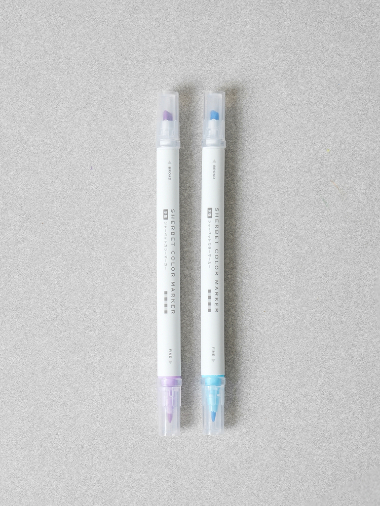 샤베트 컬러 트윈 형광펜 2개입 베이비블루＆퍼플
