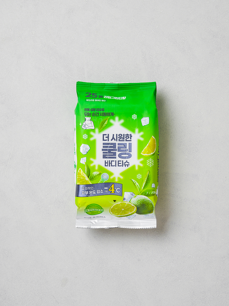 강력 쿨링 물티슈 25매입 라임 그린티 향