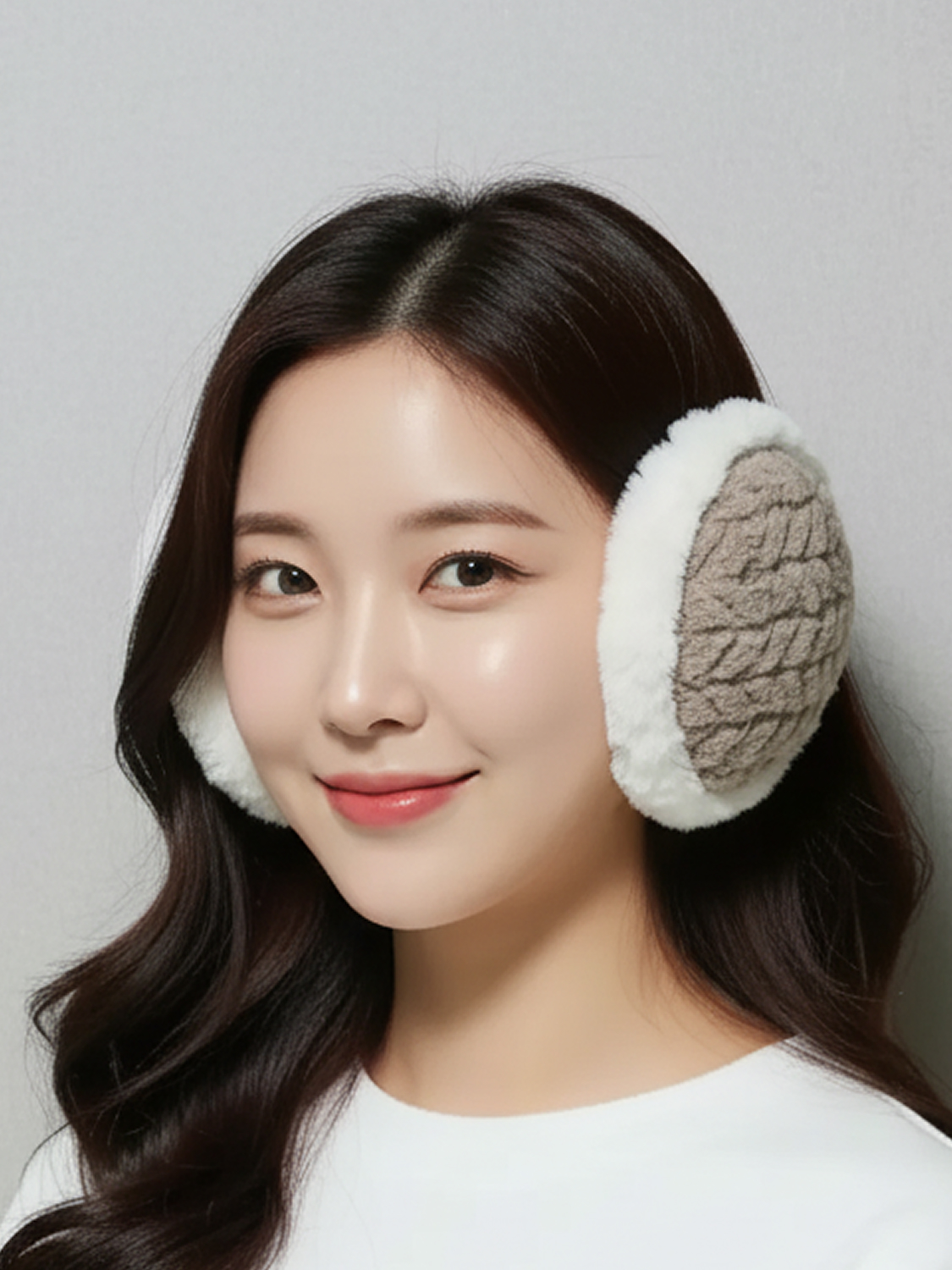 패턴 퍼 접이식 귀마개 브라운