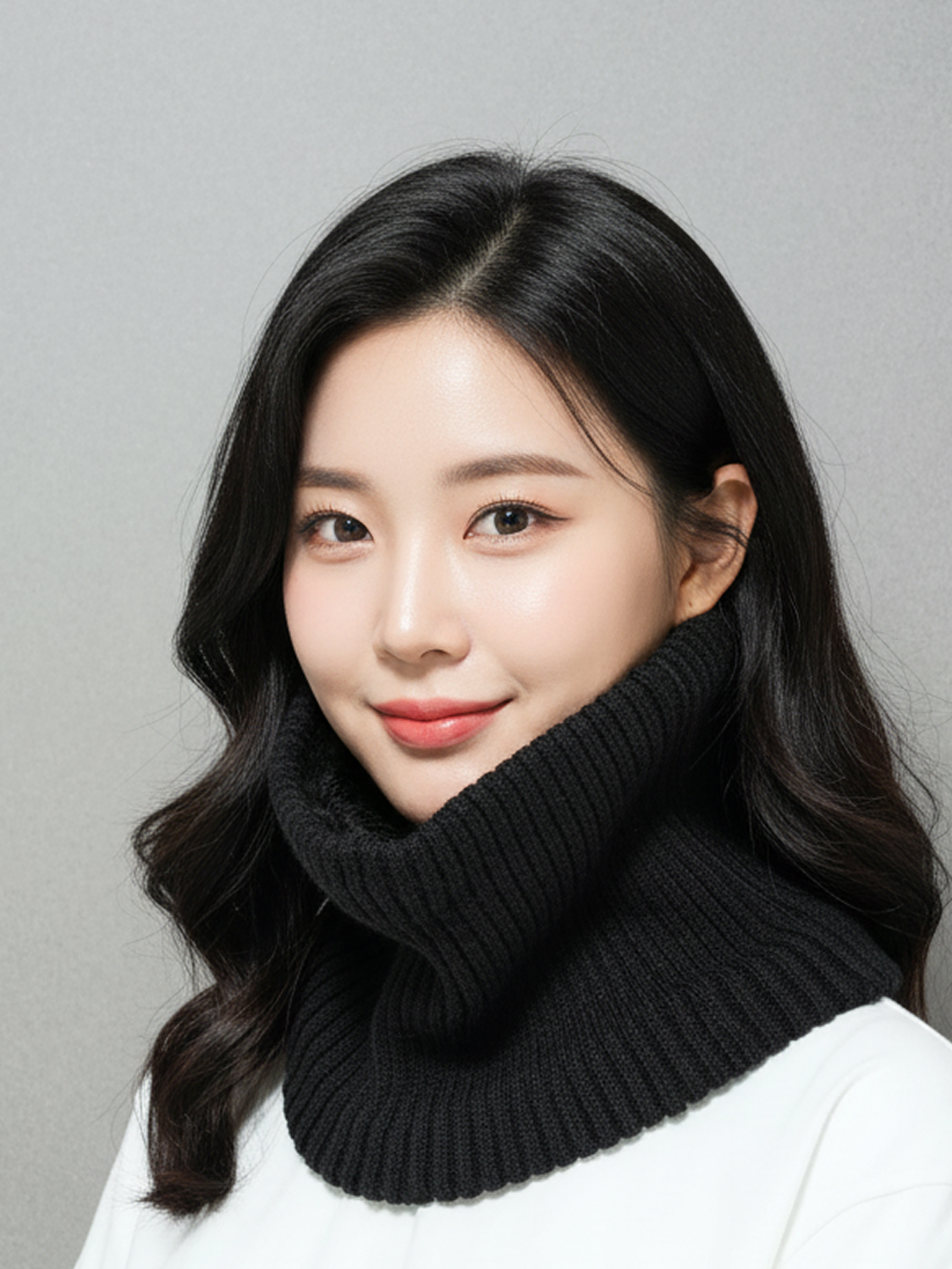 골지 니트 짜임 넥워머 블랙
