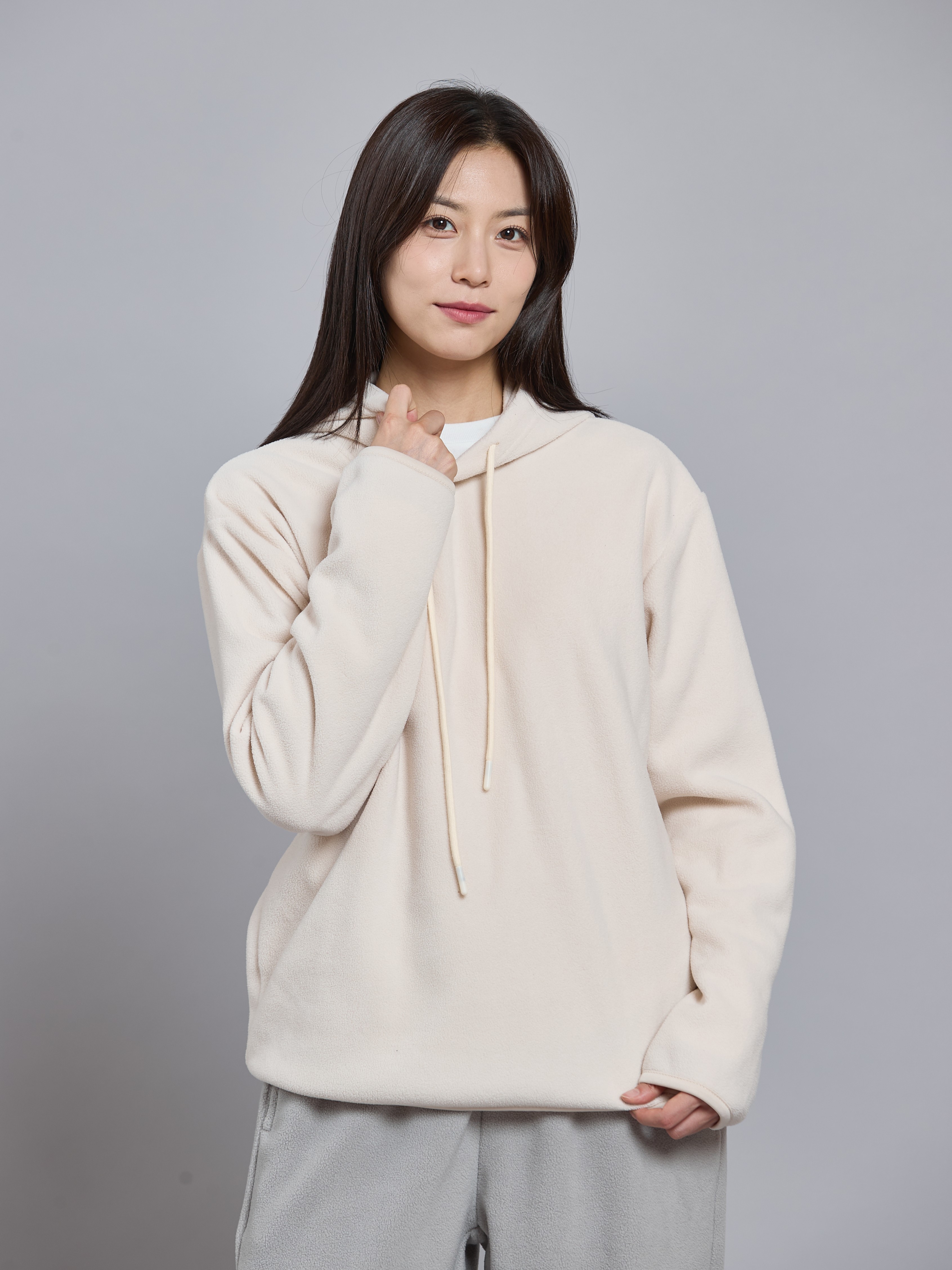 [공용]플리스 후드 티 M 아이보리