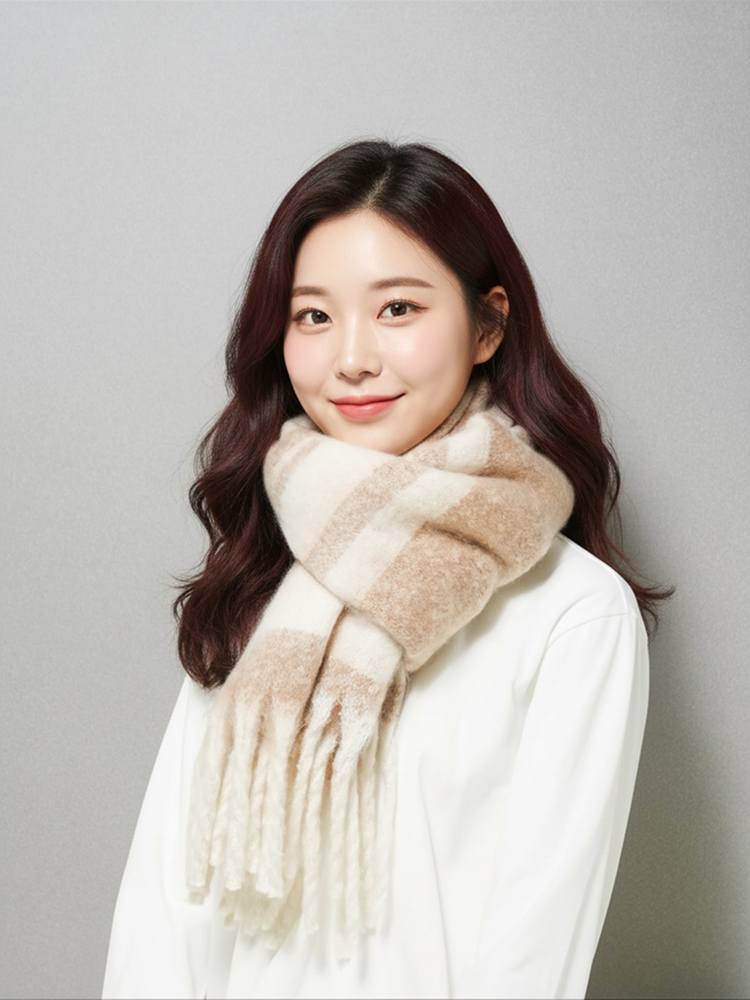 벌키 프린지 머플러 200 X 50 cm 베이지