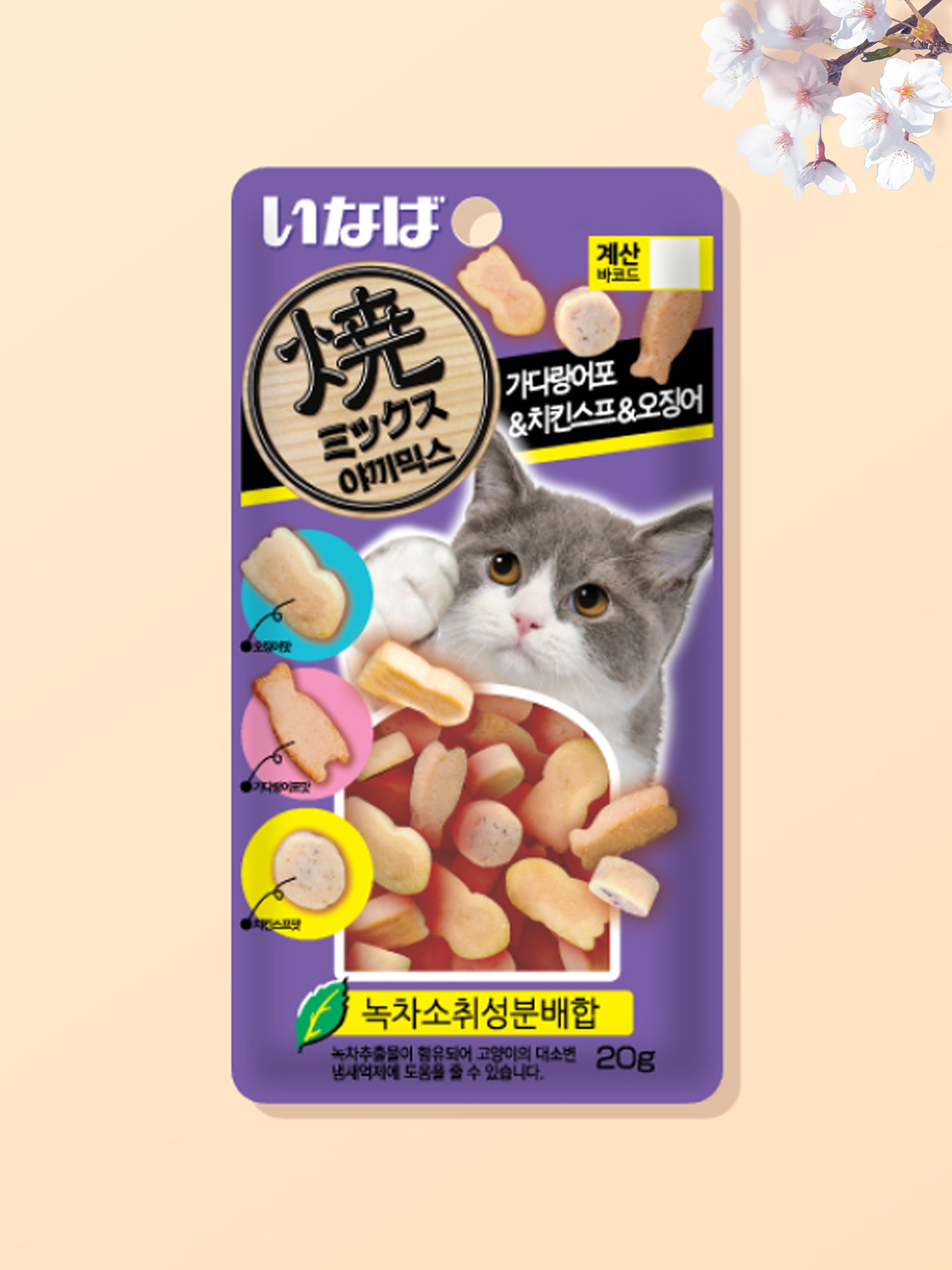 [펫] 이나바 야끼믹스 가다랑어포＆치킨스프＆오징어(20 g)