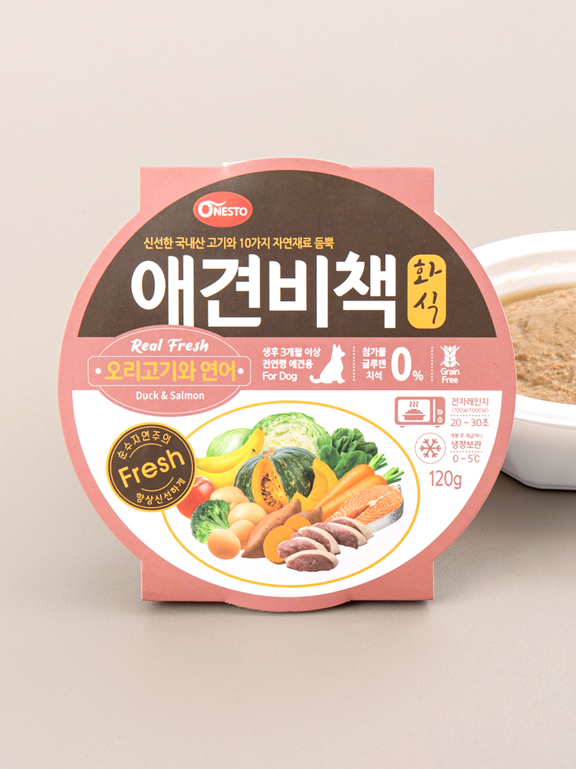 [펫] 애견비책 화식 120 g 오리고기와 연어