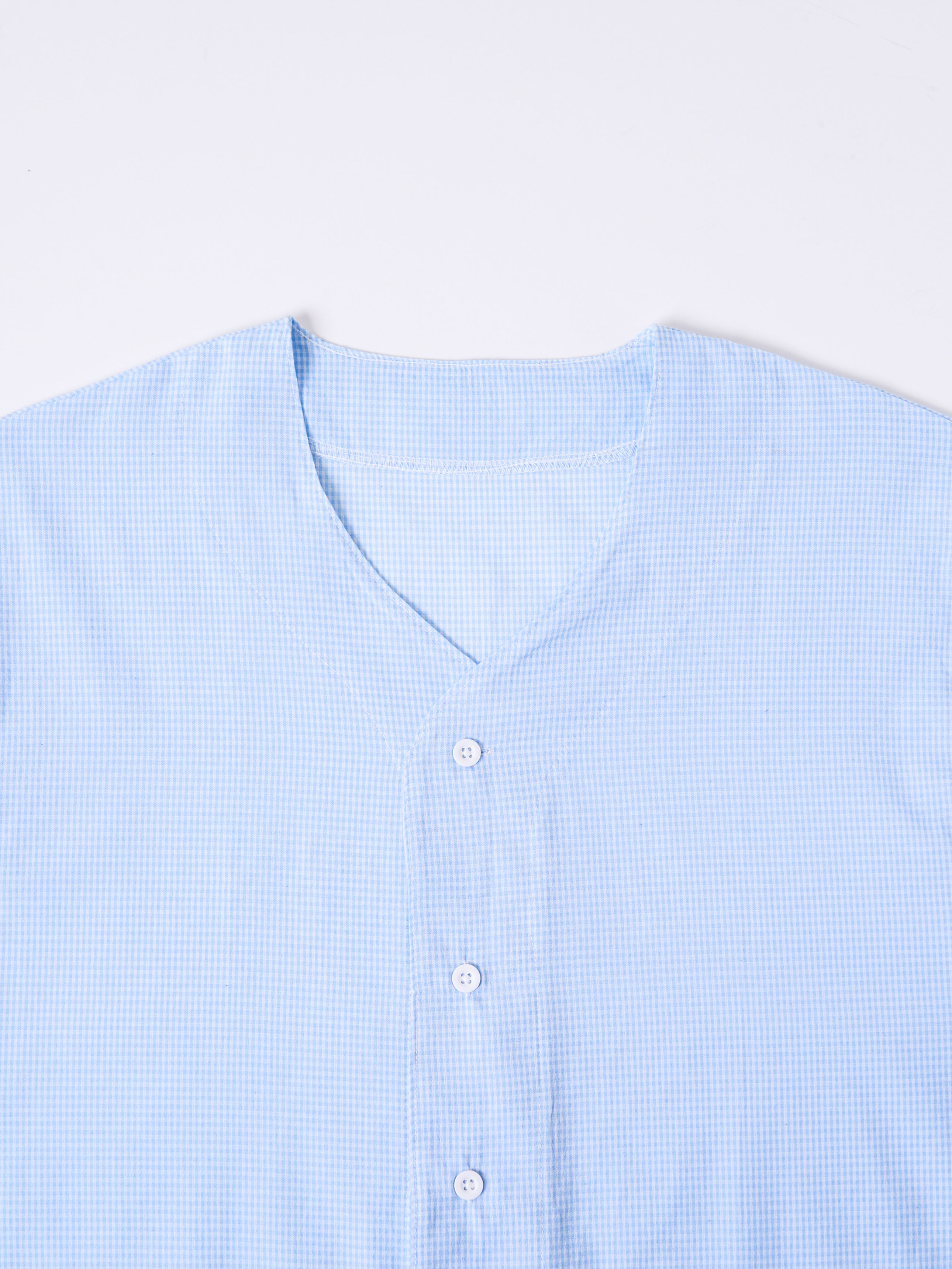 코튼 혼방 홈웨어 노카라 반팔 상의 M/L/XL 블루