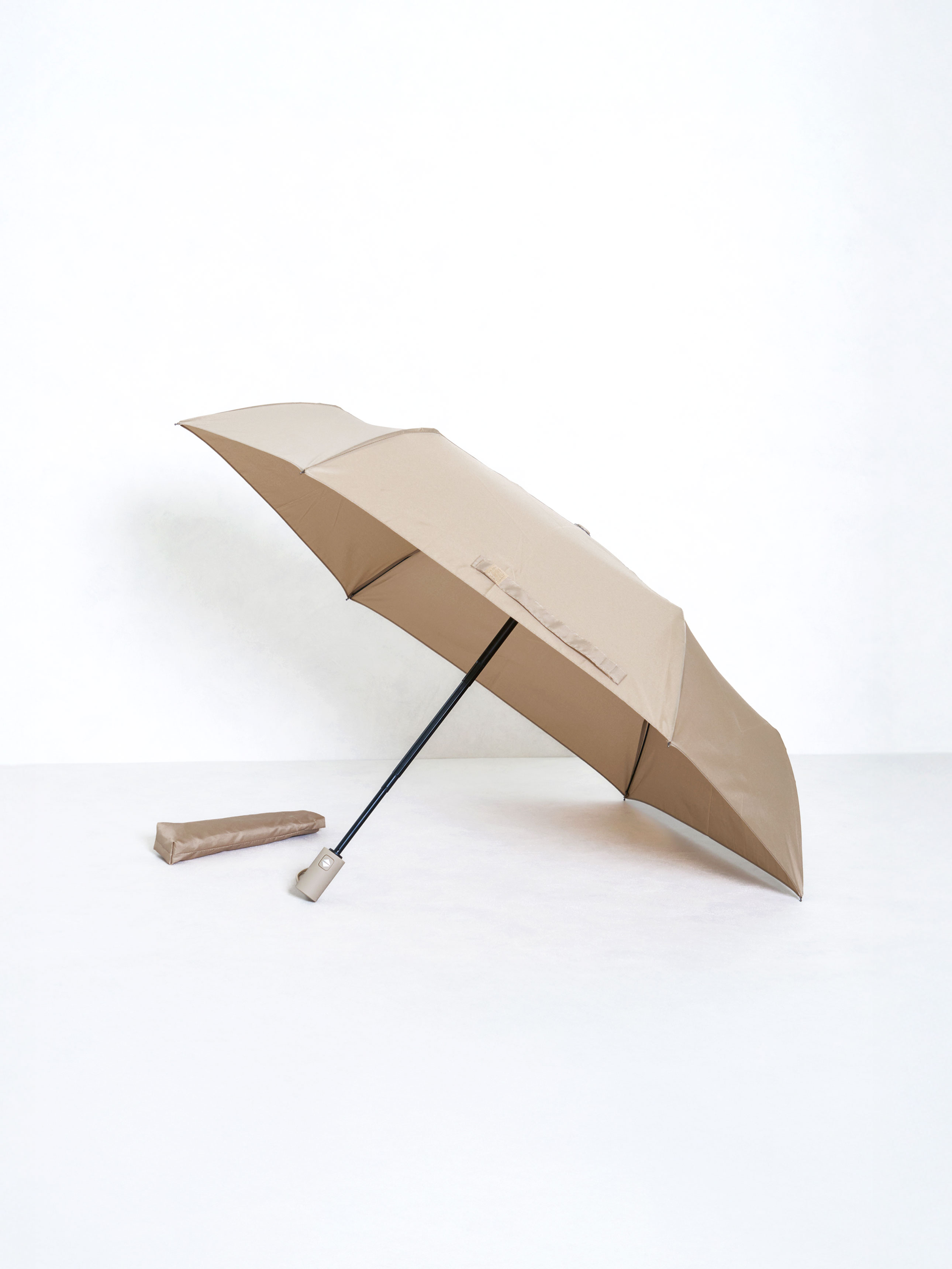 단색 완전 자동 3단 우산 6K 53 cm 베이지
