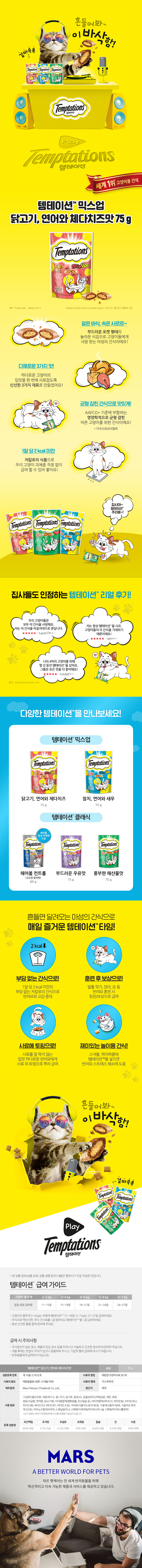 [펫] 템테이션 믹스업 닭고기, 연어, 체다치즈 75 g