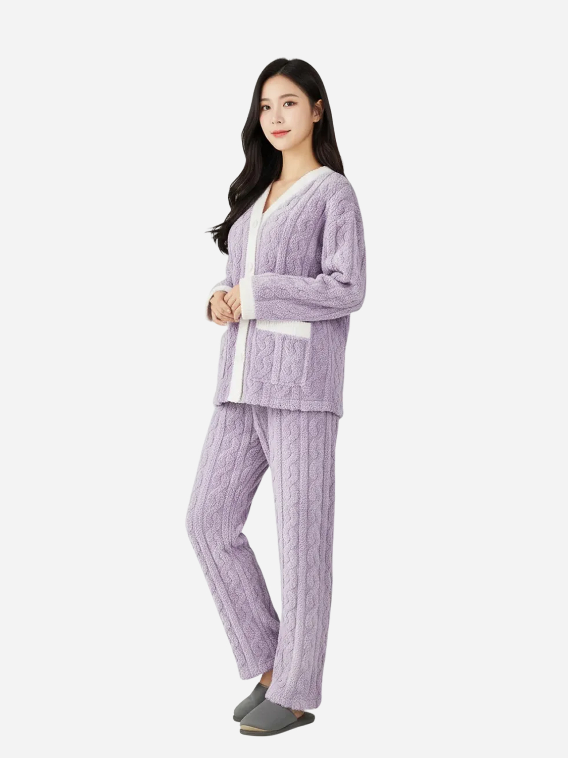 케이블 패턴 파자마 하의 퍼플