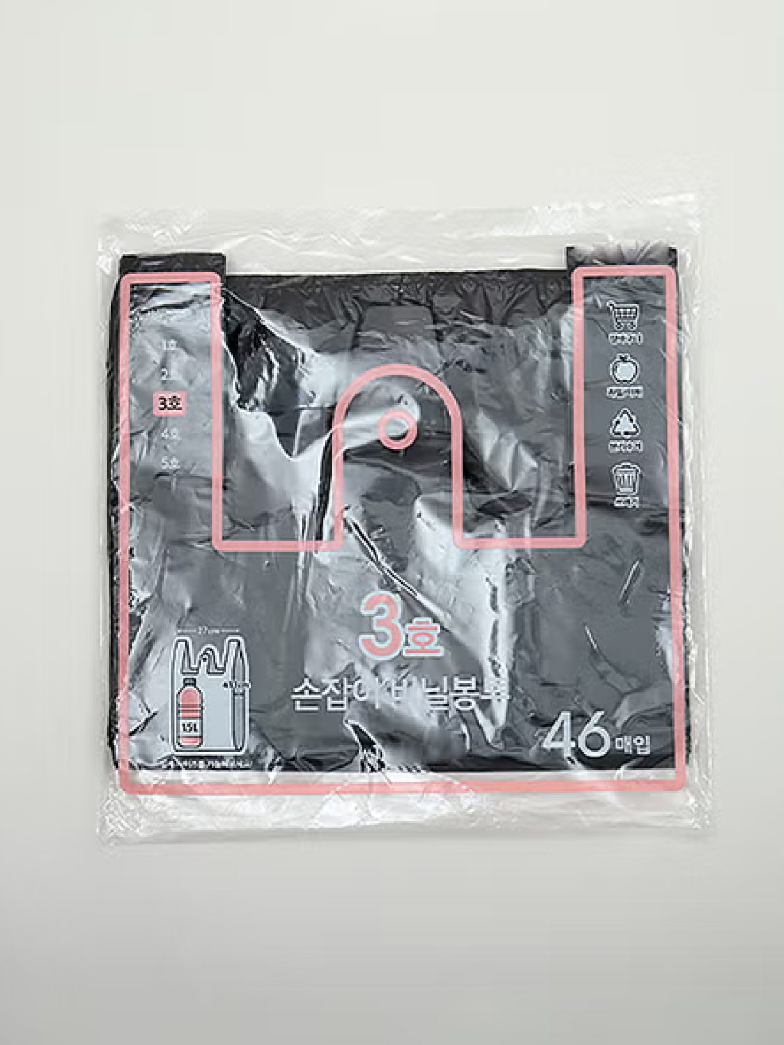손잡이형 비닐 봉투 블랙 3호 46매