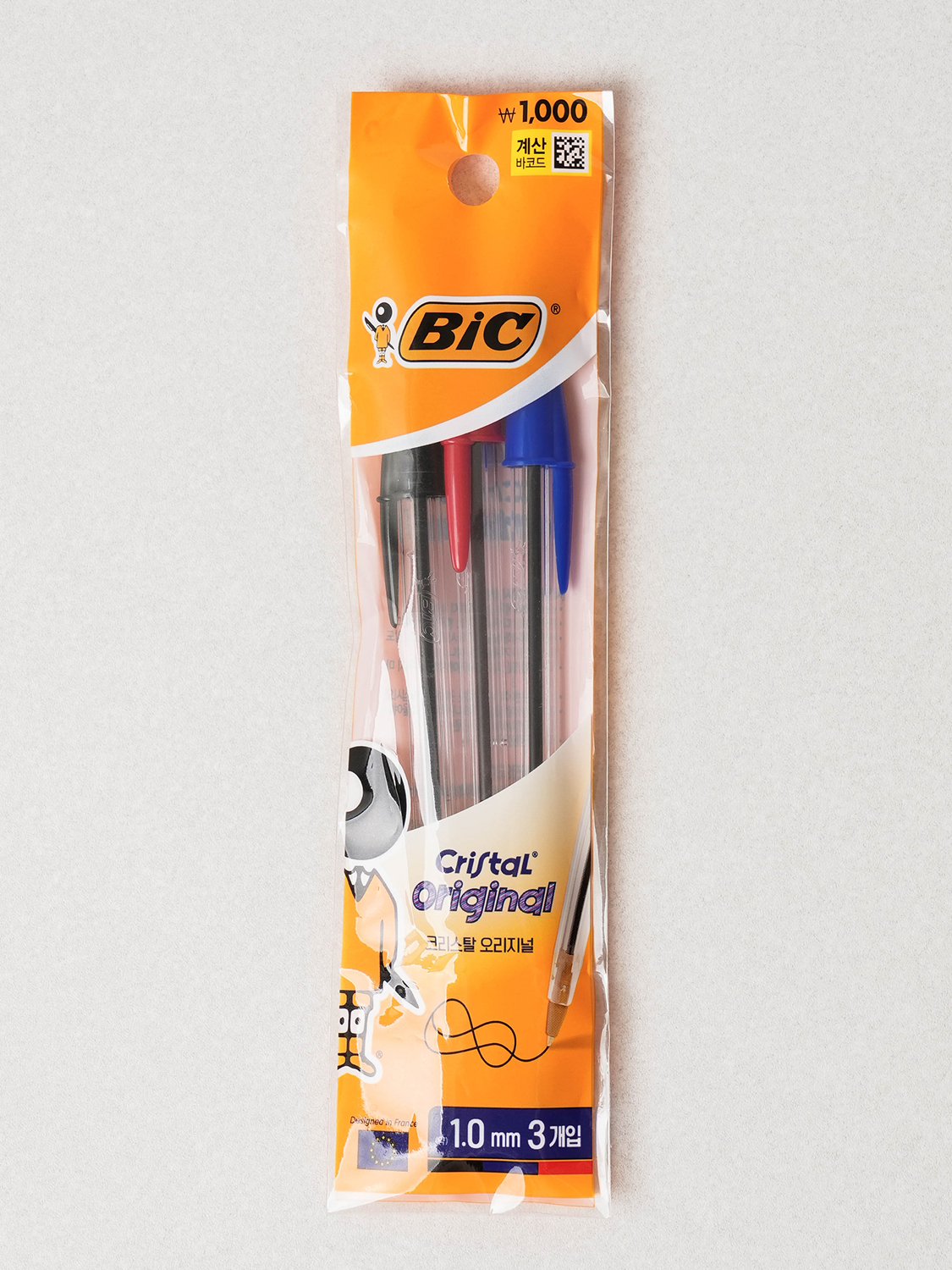 BIC 크리스탈 볼펜 1.0 mm 3개입 흑청적