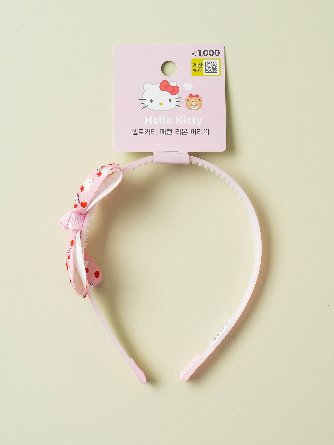 헬로키티 패턴 리본 머리띠