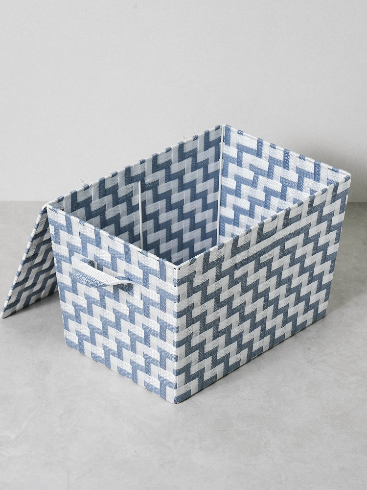 투톤 우븐 꼬임 뚜껑형 바구니 38 X 26 X 24.5 cm