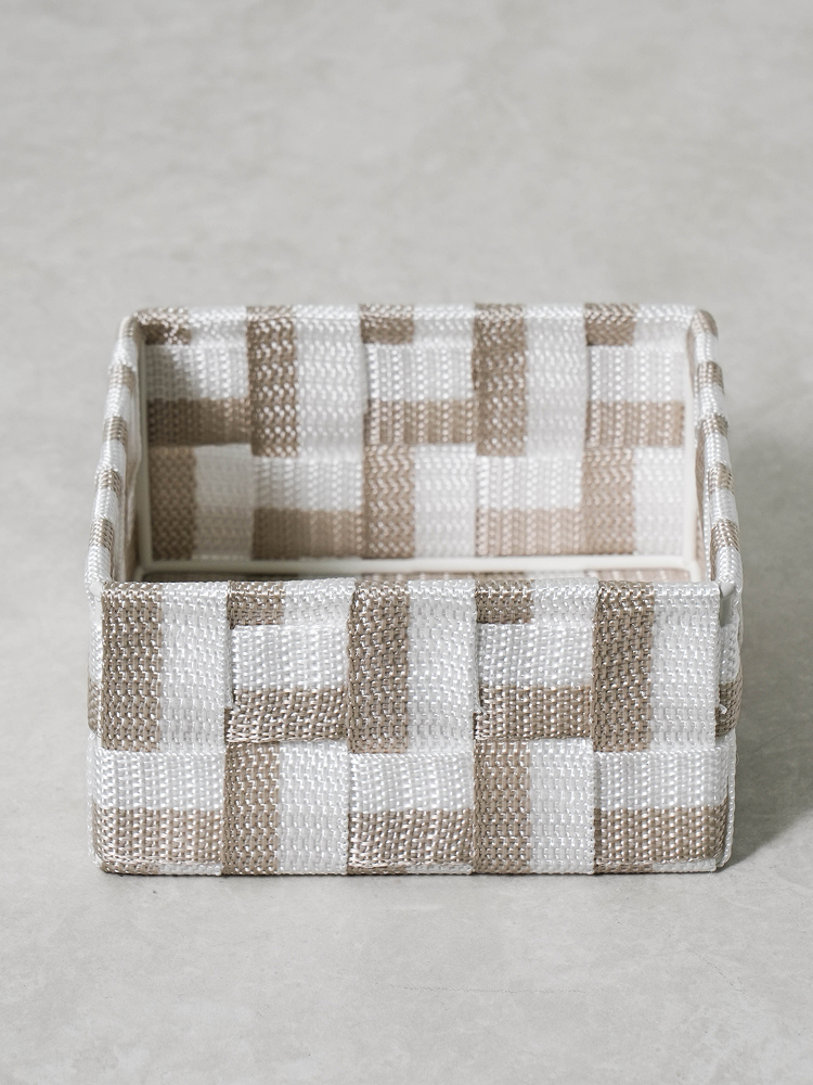 Пледеная квадратная корзина двухцветная 13x13x6.5 см
