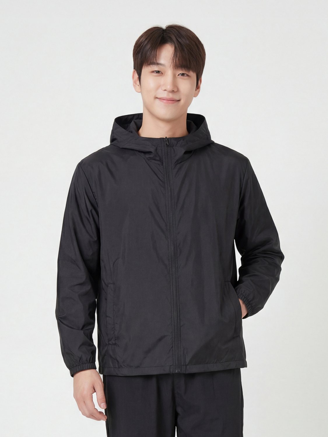 나일론 경량 후드 집업 바람막이 S/M/L/XL/2XL 블랙