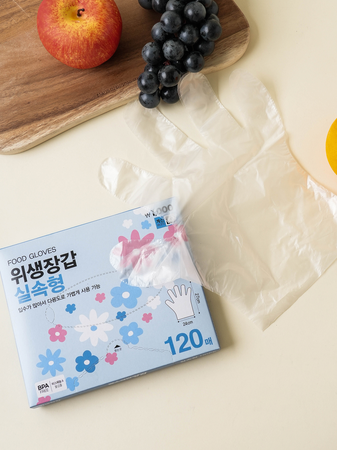 봄꽃 맘스크린 위생 장갑 HDPE 120매입