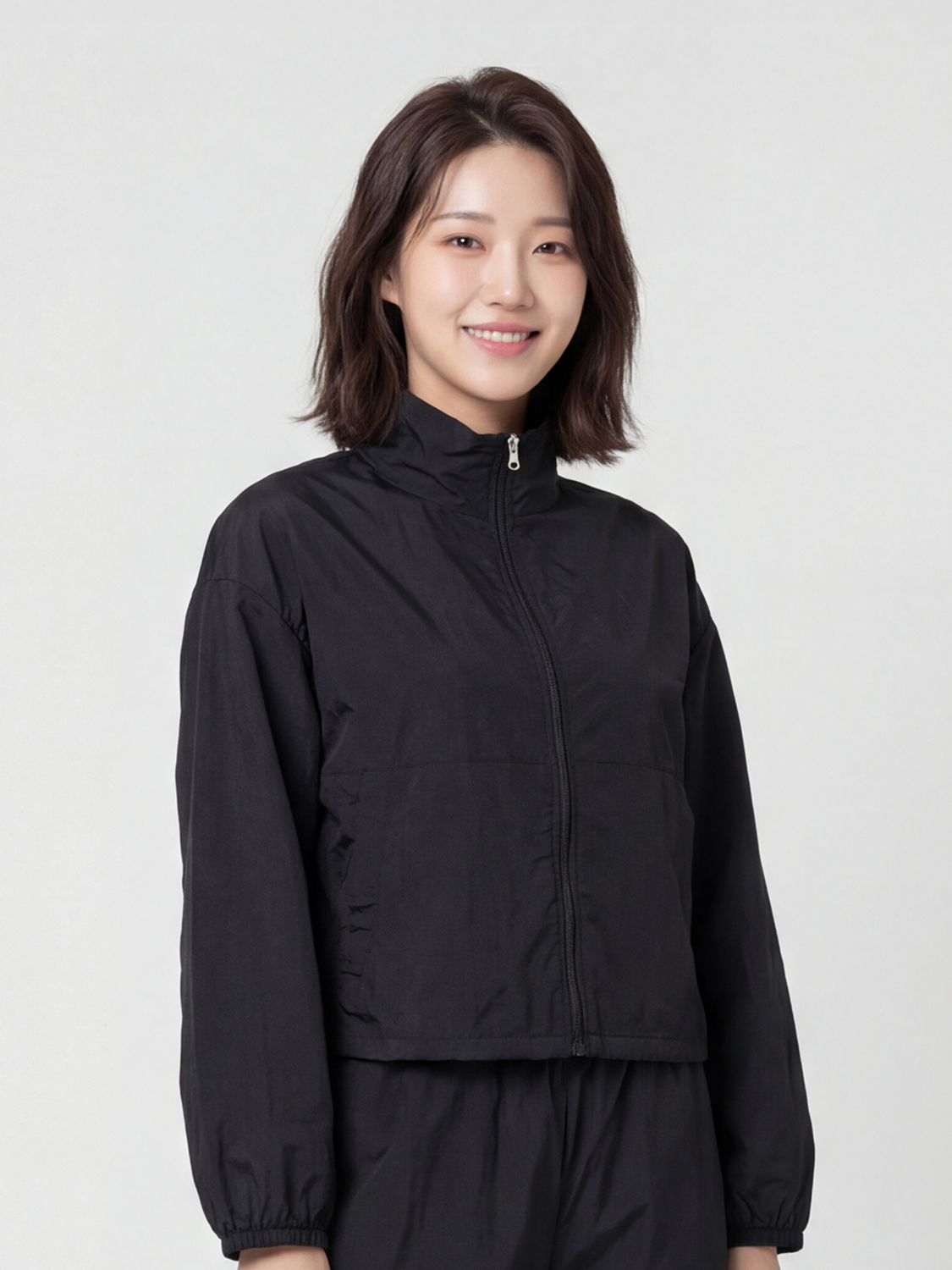 여성 나일론 크롭 바람막이 L 블랙