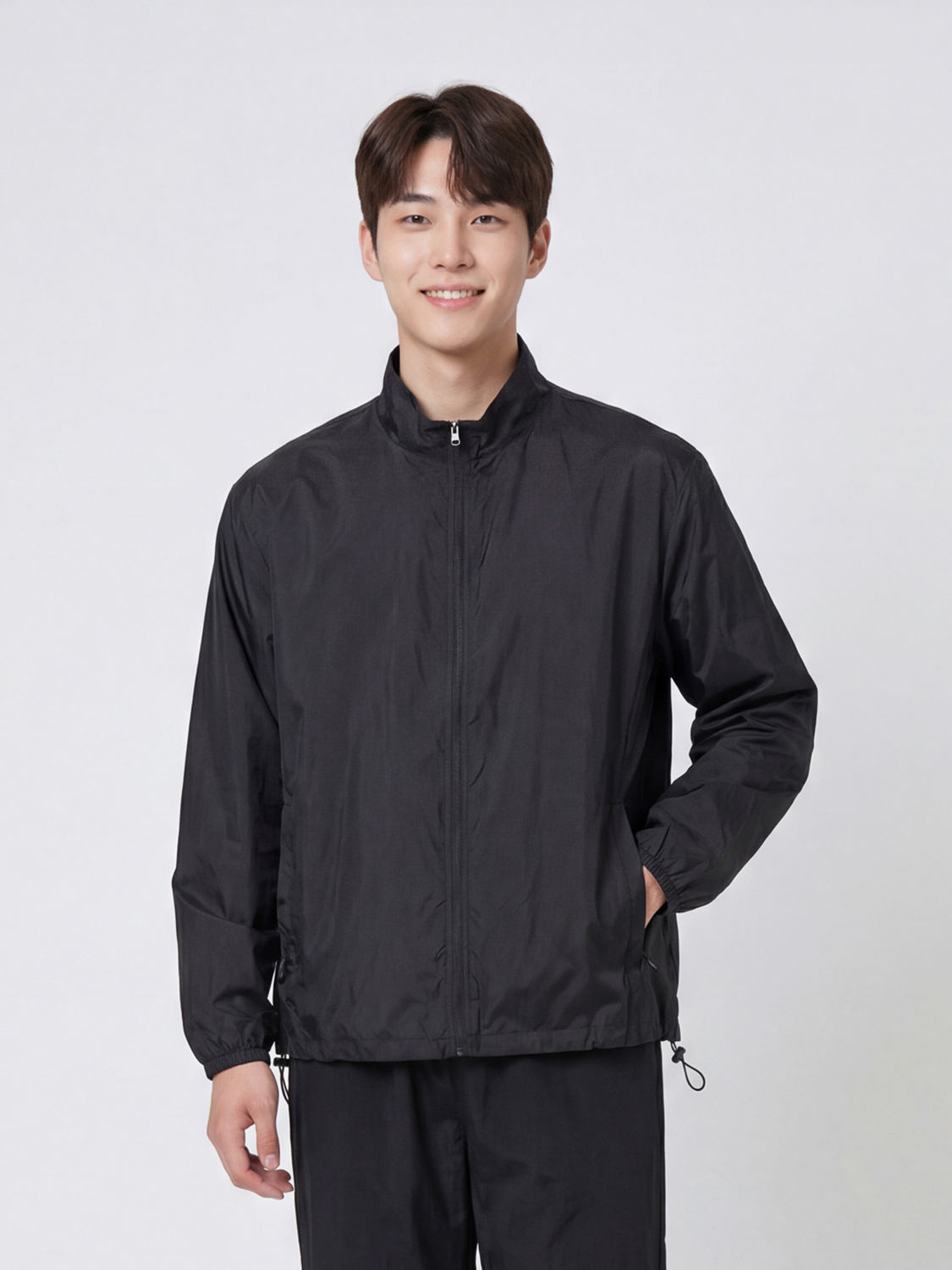 나일론 경량 집업 바람막이 S/M/L/XL/2XL 블랙