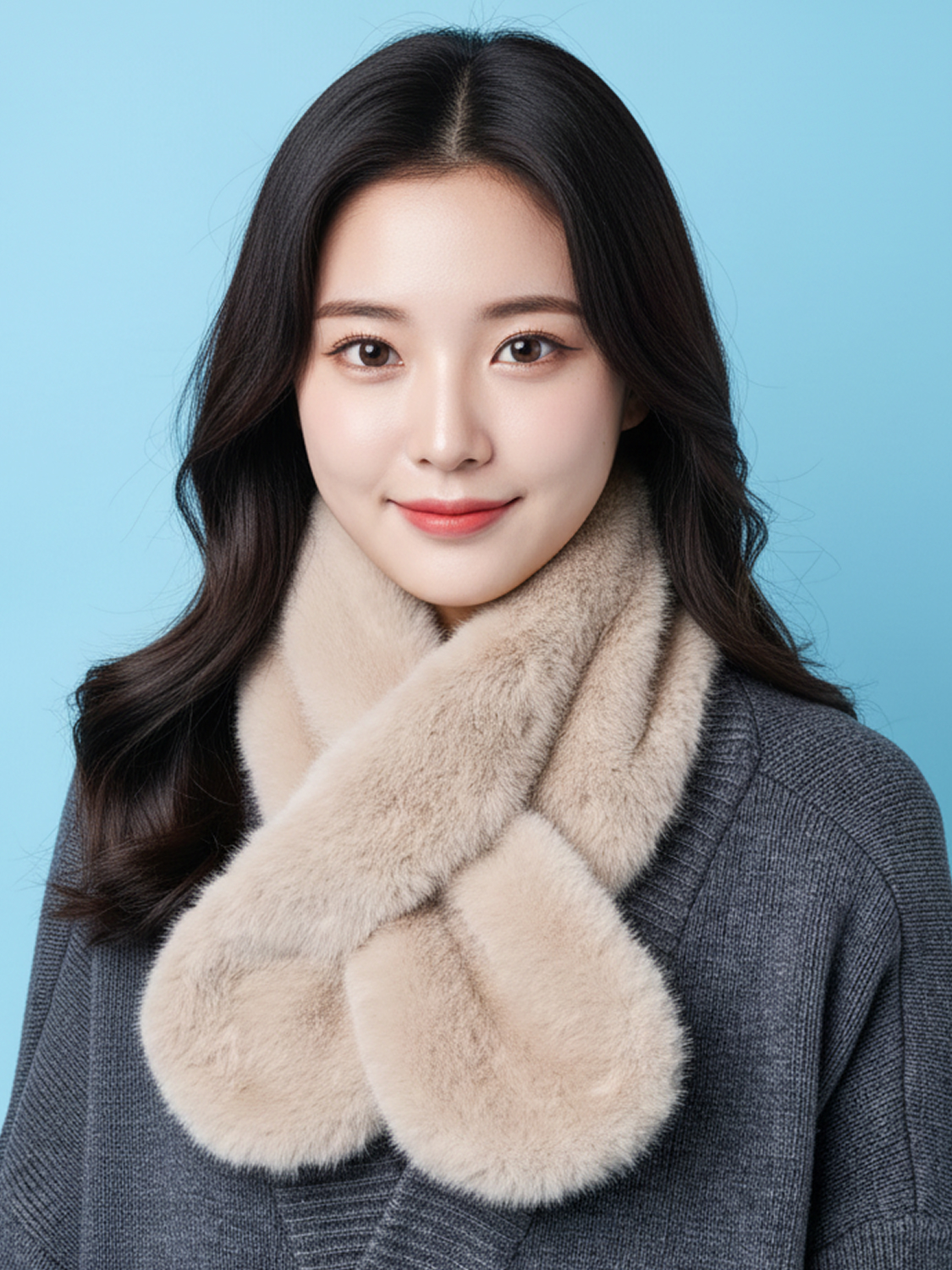 라운드 퍼 목도리 90 X 14 cm 코코아