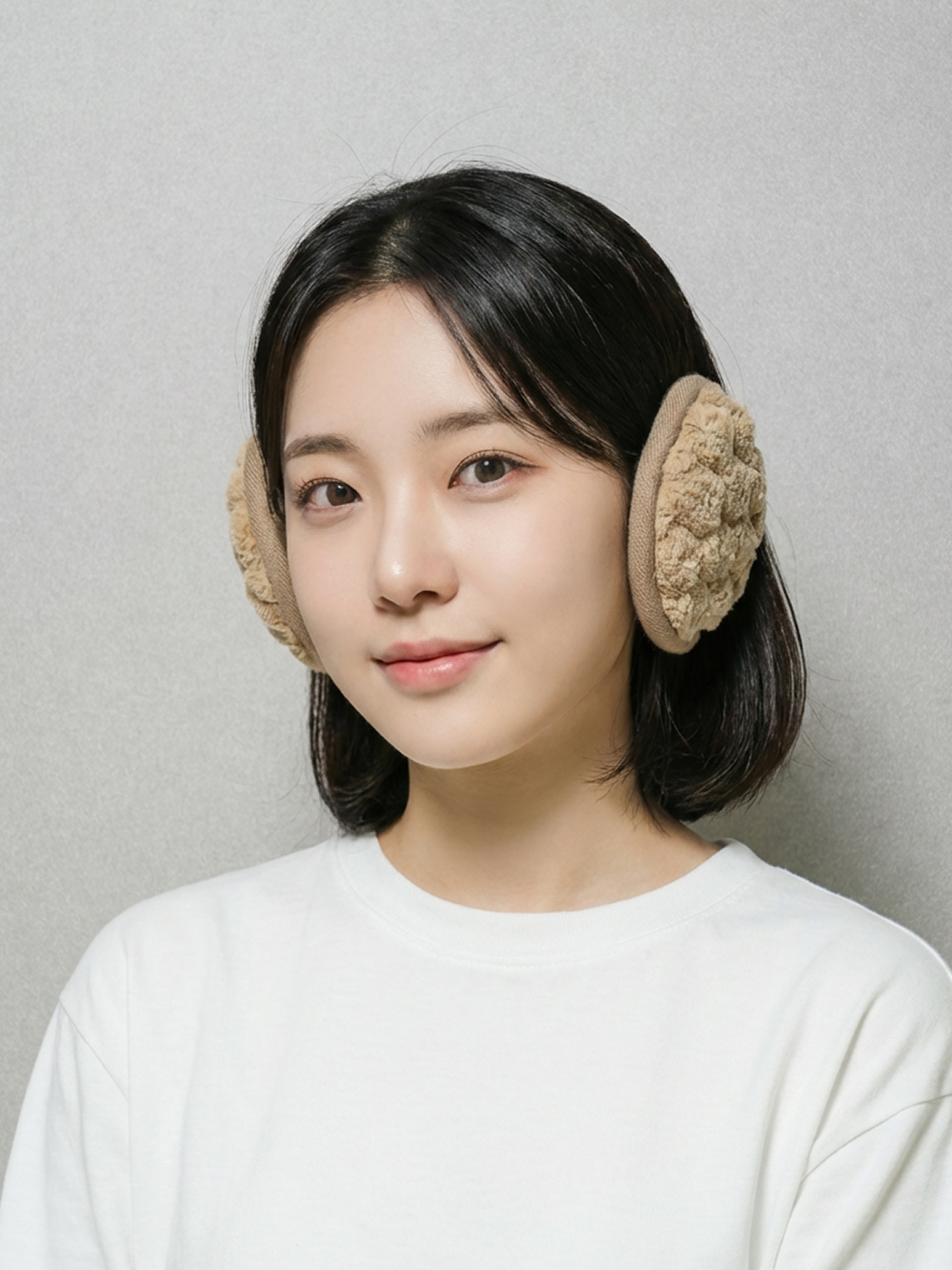 패턴 퍼 접이식 귀마개 브라운