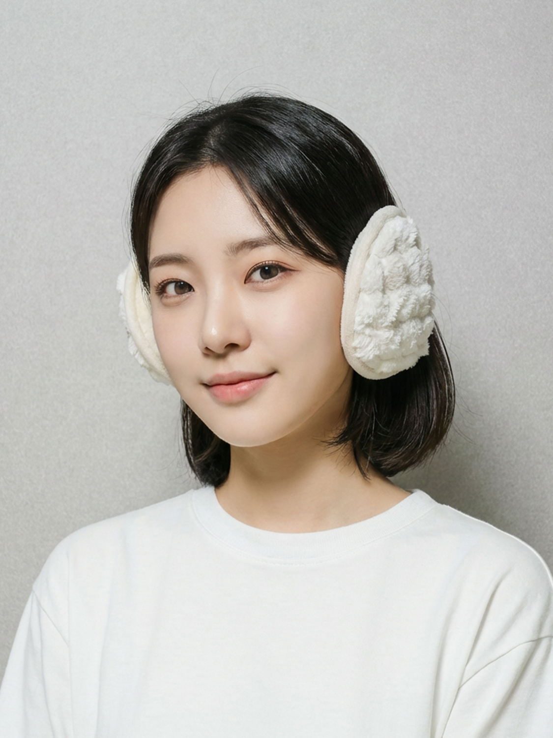 패턴 퍼 접이식 귀마개 아이보리
