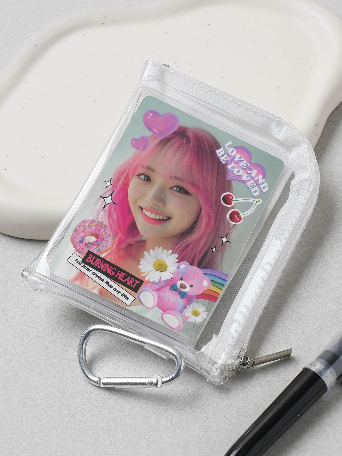 카라비너 투명 카드 지갑 화이트