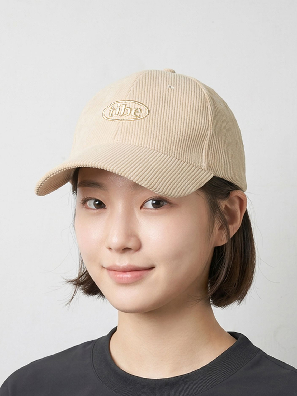 자수 코듀로이 볼캡 아이보리