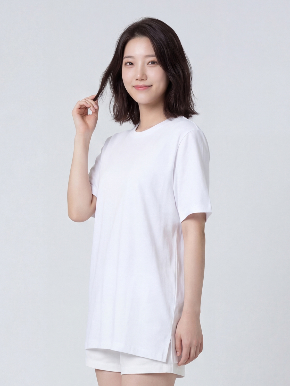 [공용] 베이직하우스 플러스+ 면30수 레이어드 라운드 반팔티 95 화이트