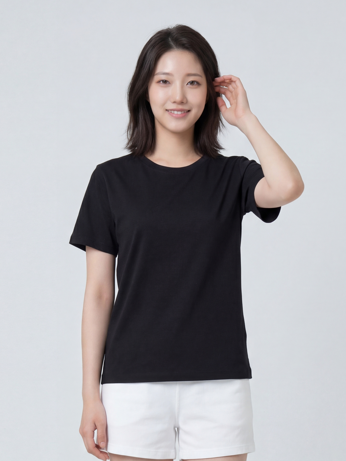 [여성] 베이직하우스 플러스+ 면20수 레귤러핏 라운드 반팔티 100 블랙