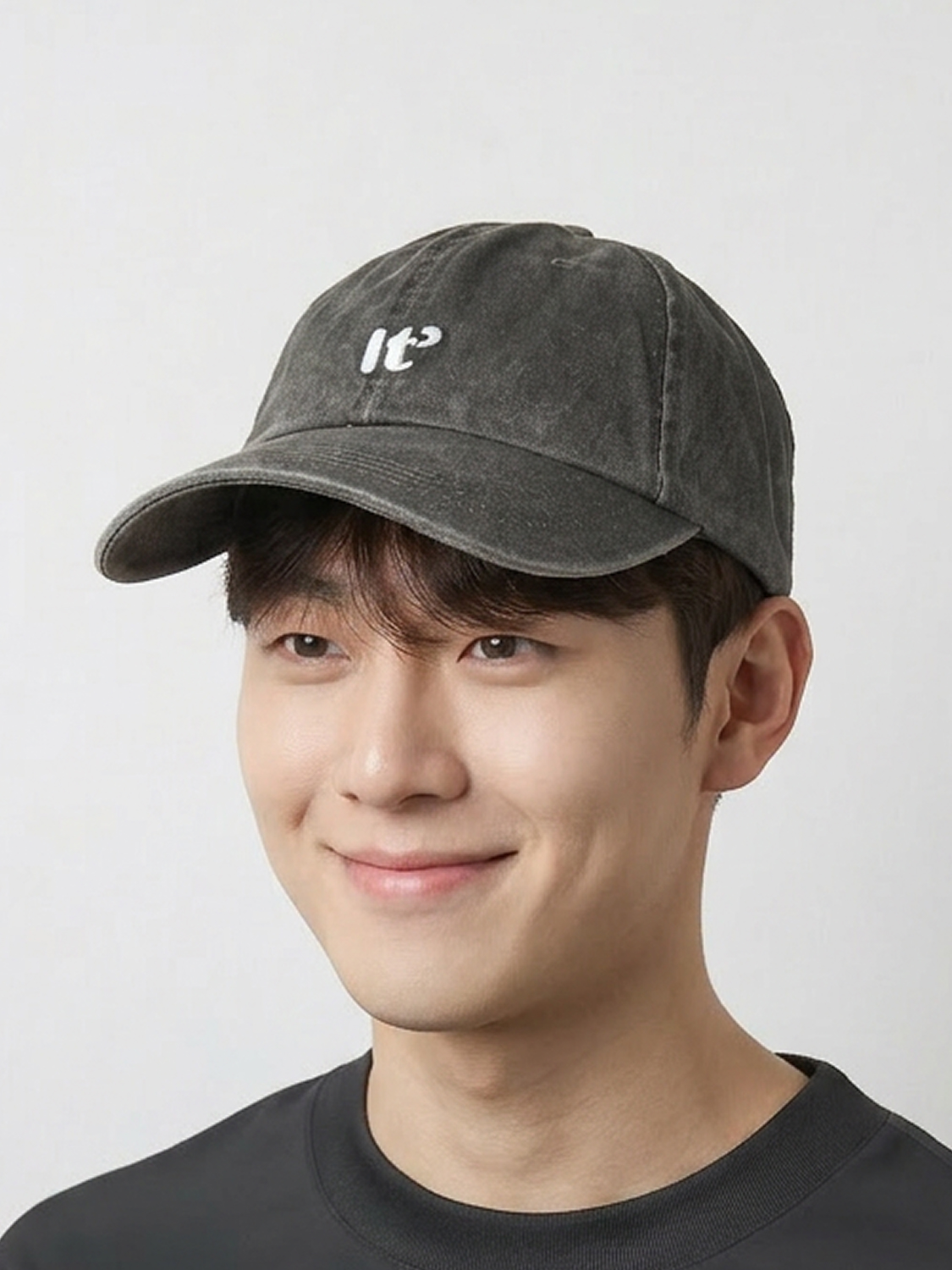 자수 워싱 데님 볼캡 차콜