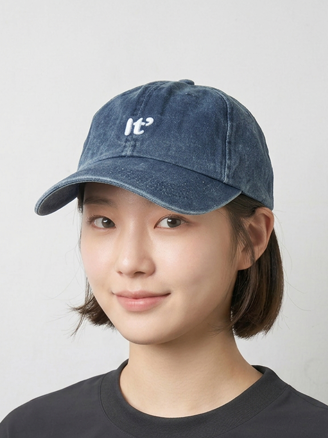 자수 워싱 데님 볼캡 네이비