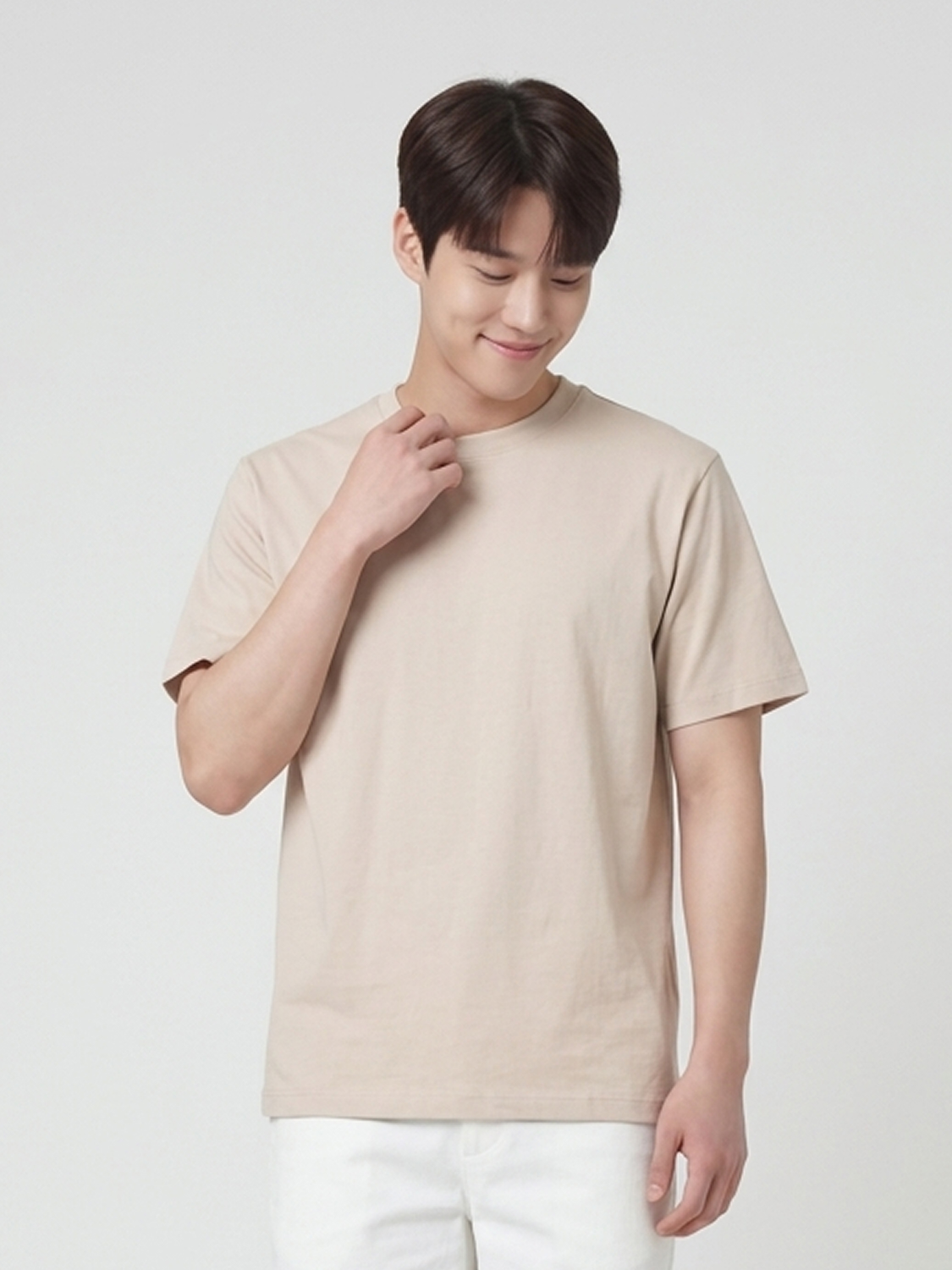 [공용] 베이직하우스 플러스+ 릴렉스핏 면16수 반팔티 95 라이트베이지