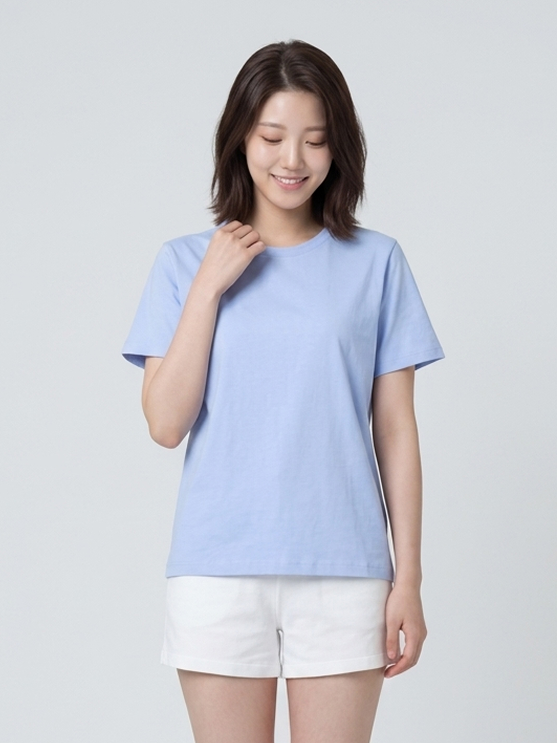 [여성] 베이직하우스 플러스+ 레귤러핏 면20수 반팔티 100 라이트블루