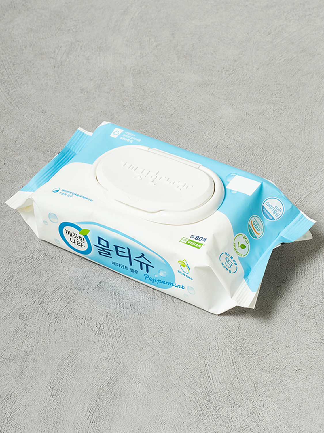 깨끗한나라 물티슈 페퍼민트 블루 캡형 80매