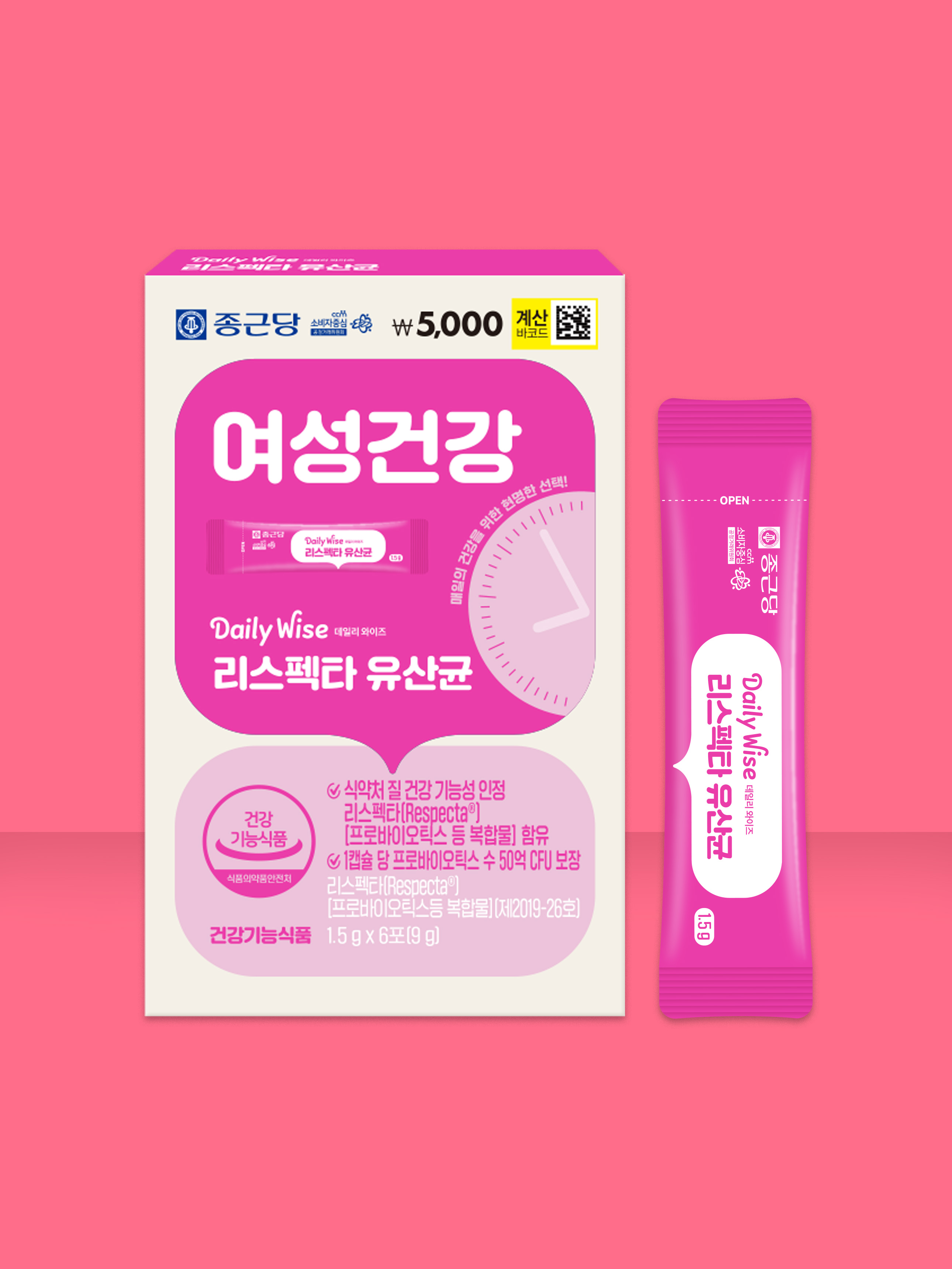 [여성건강] 종근당 데일리와이즈 리스펙타 유산균 6포 6일분