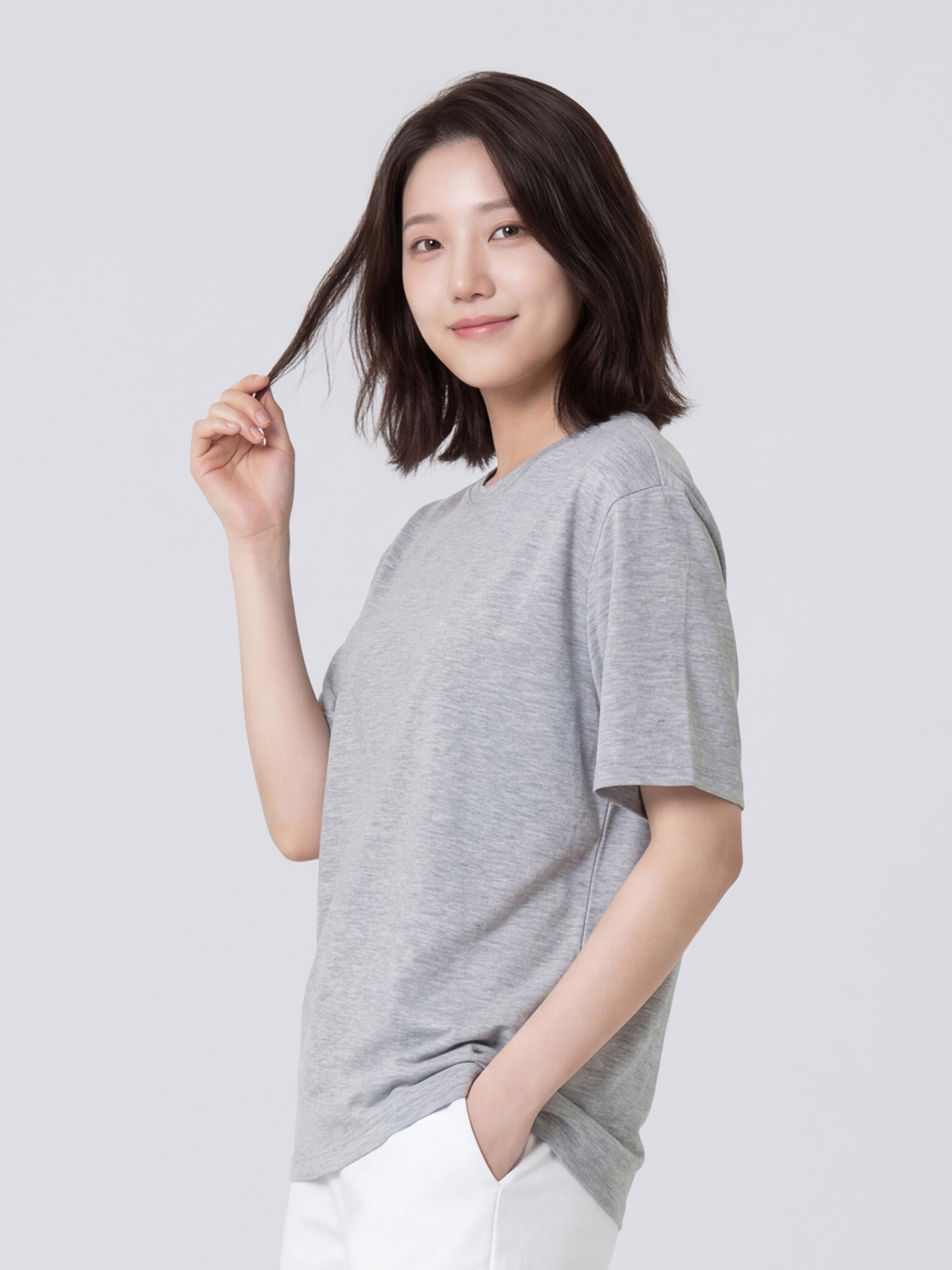 레이온 혼방 라운지 반팔 티셔츠(L)(그레이)
